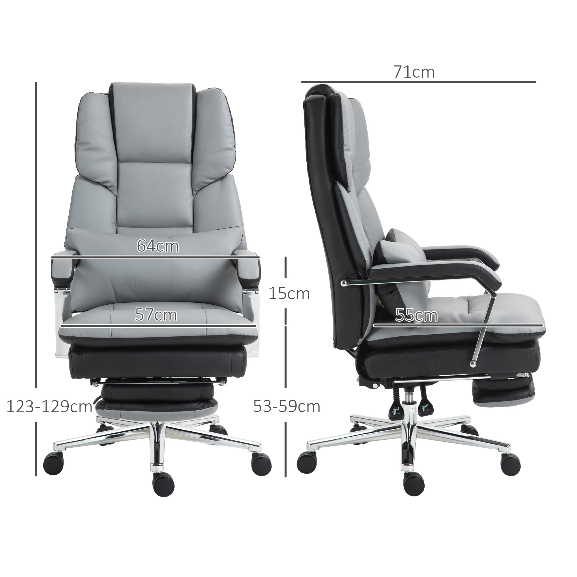 Bürostuhl, ergonomisch, verstellbar, 63x71x123-129cm, Hellgrau/Schwarz