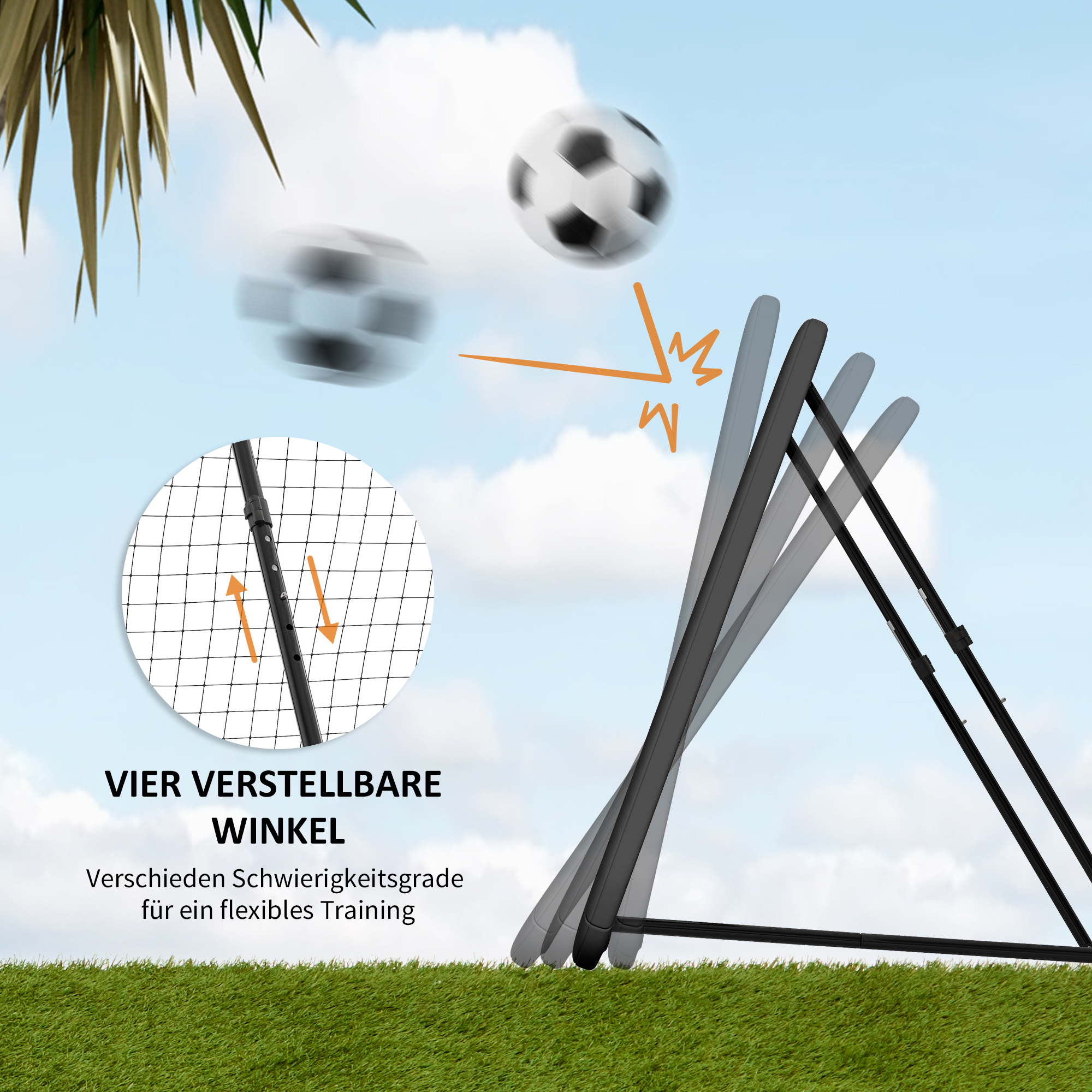 Rebounder für Fußball, 128 x 118 cm Prellwand mit Schutzkante Heringen, verstellbar in 5 Stufen, tragbares Rebound, Fußballtor für Jugendliche, Rückprallwand für Fußball Training, Schwarz