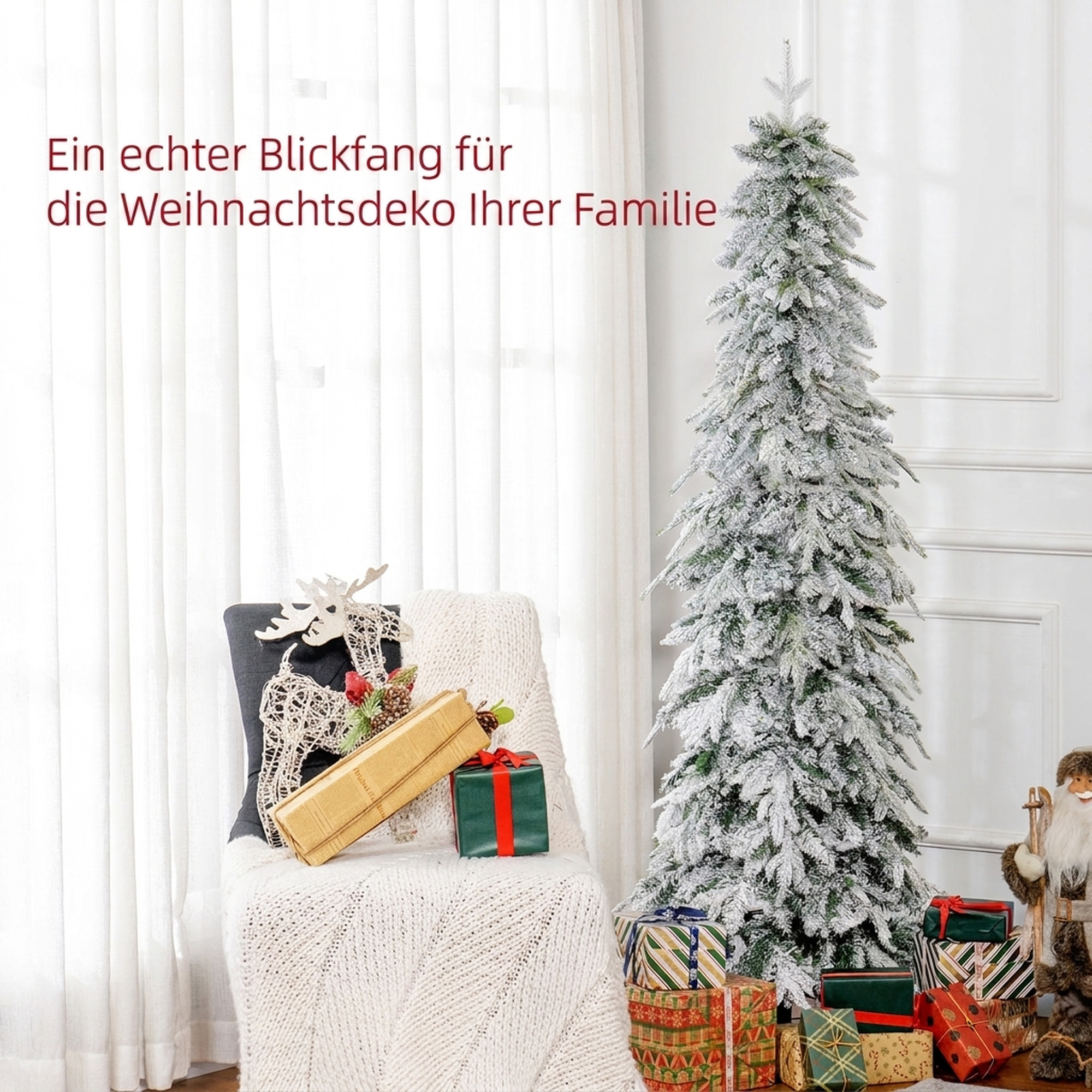 Weihnachtsbaum künstlich 180 cm Christbaum wie echt mit 600 dichten Zweigen, Kunstschnee, Auto-Öffnung