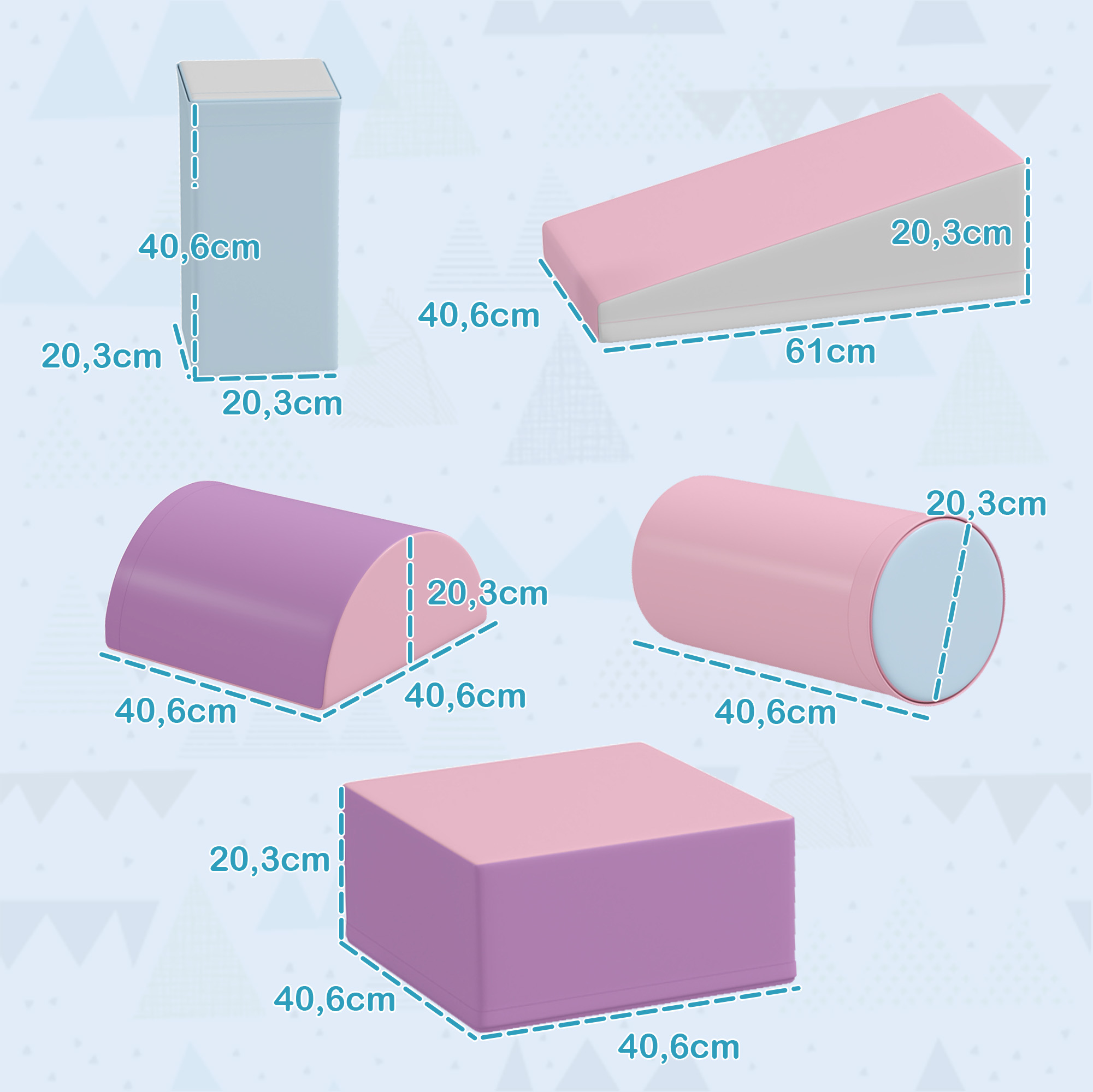 Softbausteine, 5er-Set Schaumstoff-Bausteine für Kinder im Alter von 1-3 Jahren, Kunstleder, Mehrfarbig