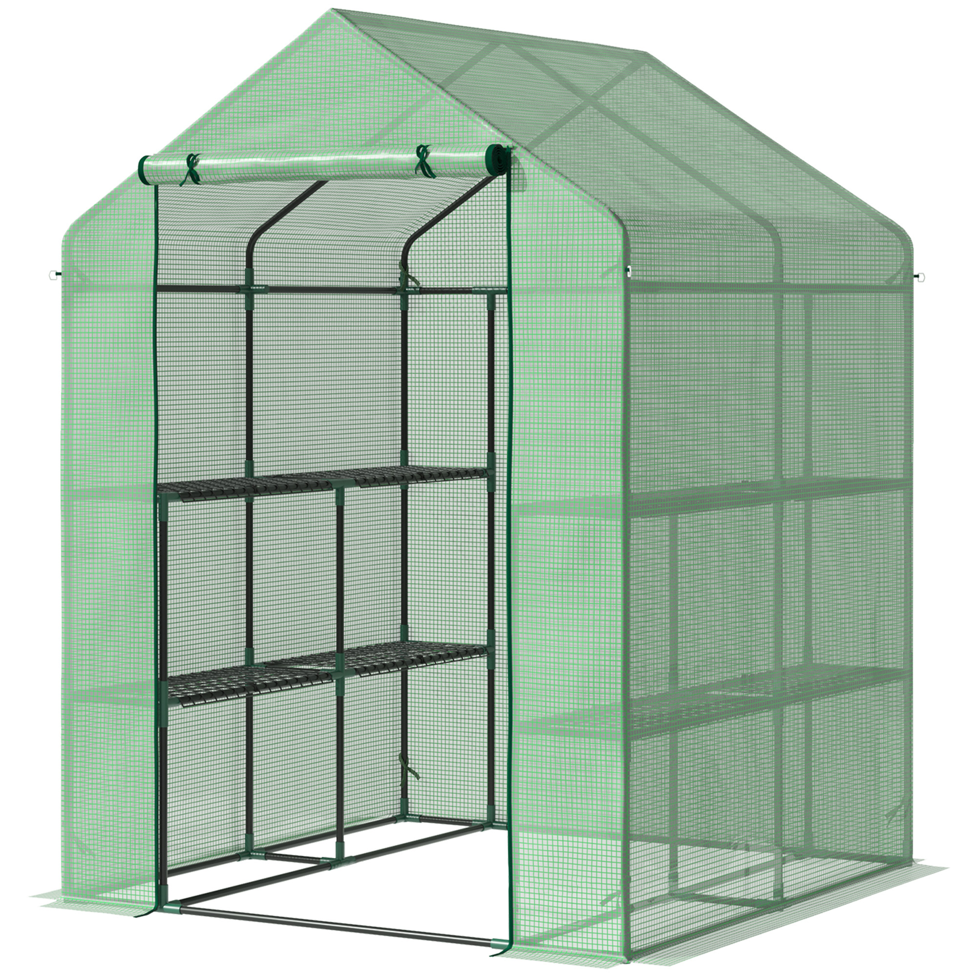 Foliengewächshaus begehbares Gewächshaus mit 8 Regalebenen Tomatengewächshaus Treibhaus Frühbeet mit Tür Grün Stahl PE-Kunststoff 143 x 138 x 195 cm