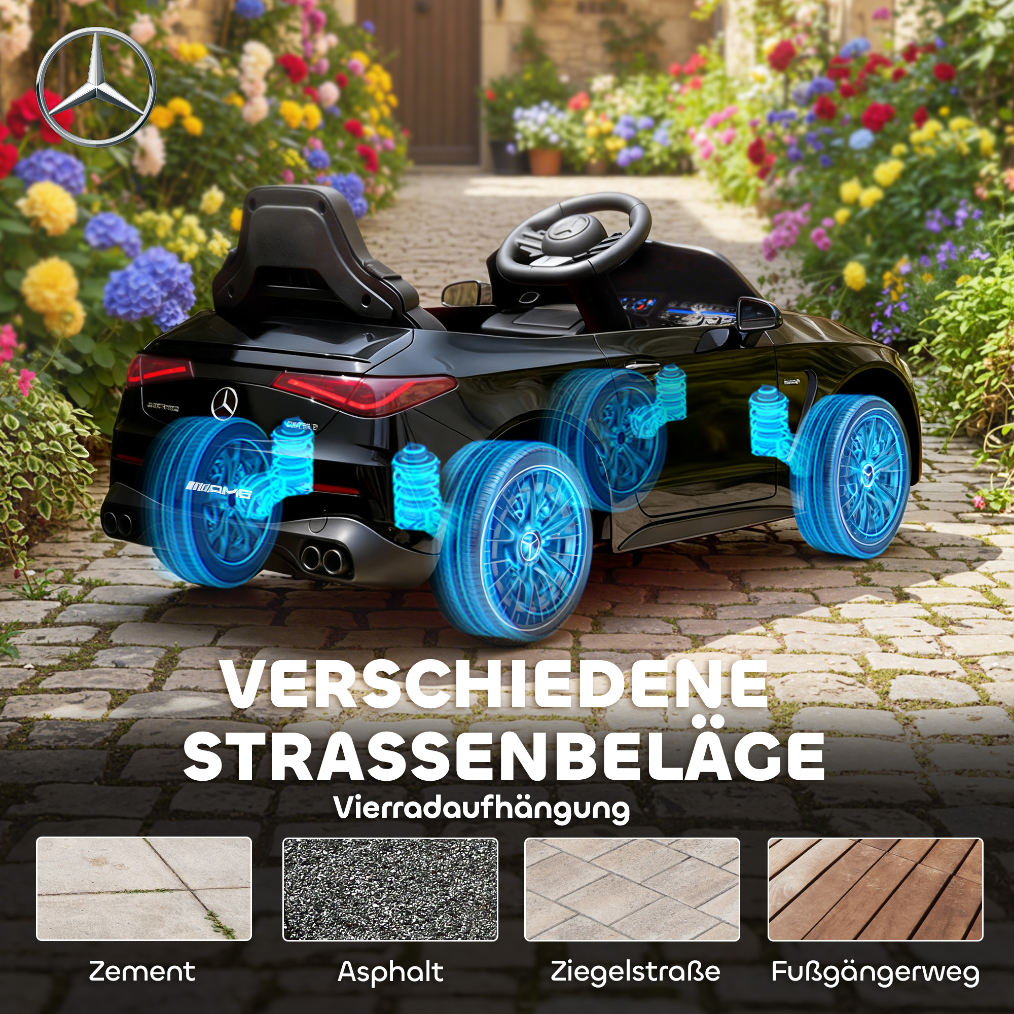 Kinder-Elektroauto, Mercedes-Design, 12V Motoren, Fernbedienung, LED-Lichter, Musik, für 3-6 Jahren Kinder, Schwarz