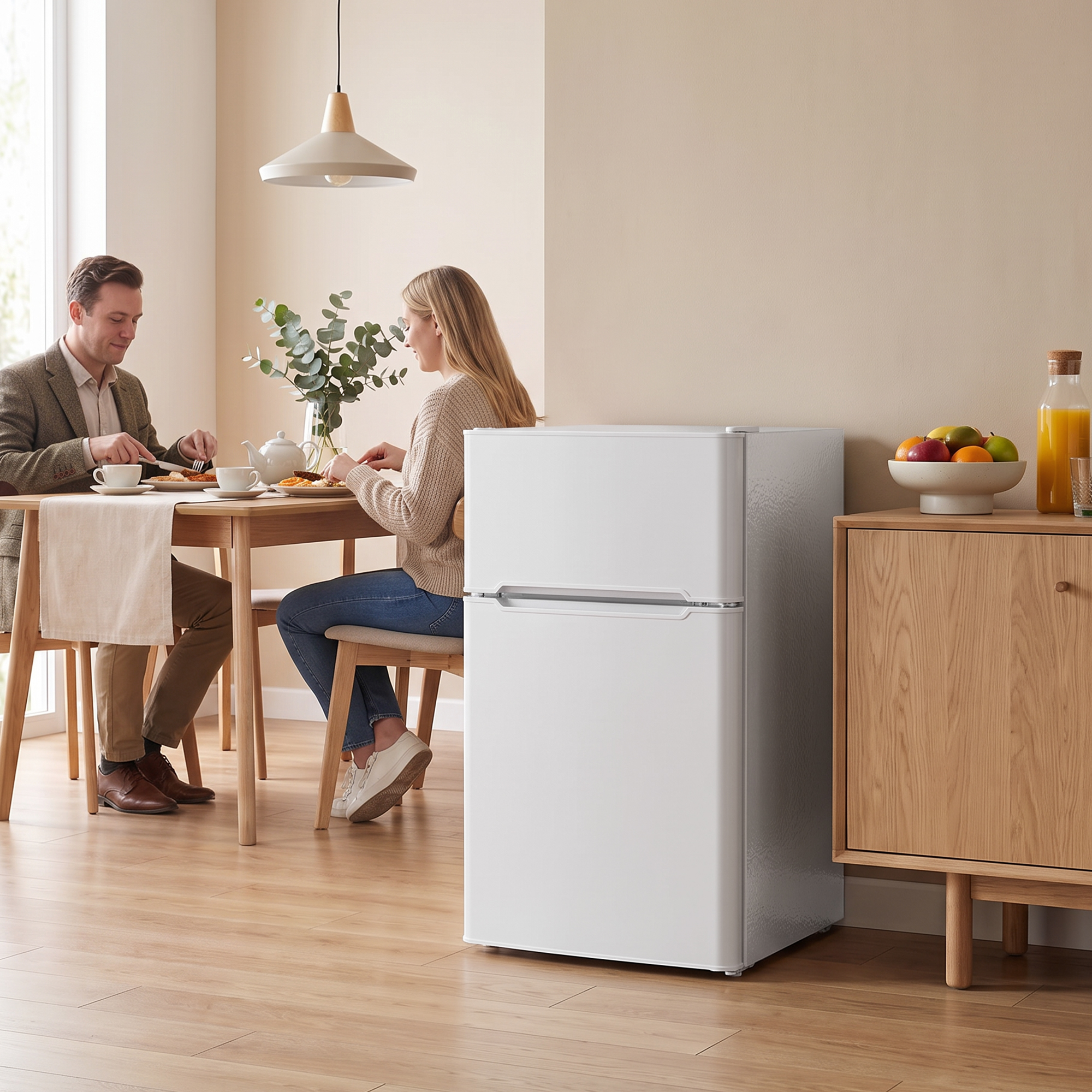 Mini Kühlschrank mit Gefrierfach 2-Türiger mit Einstellbarem Thermostat Kleiner Getränkekühlschrank 90L Weiß