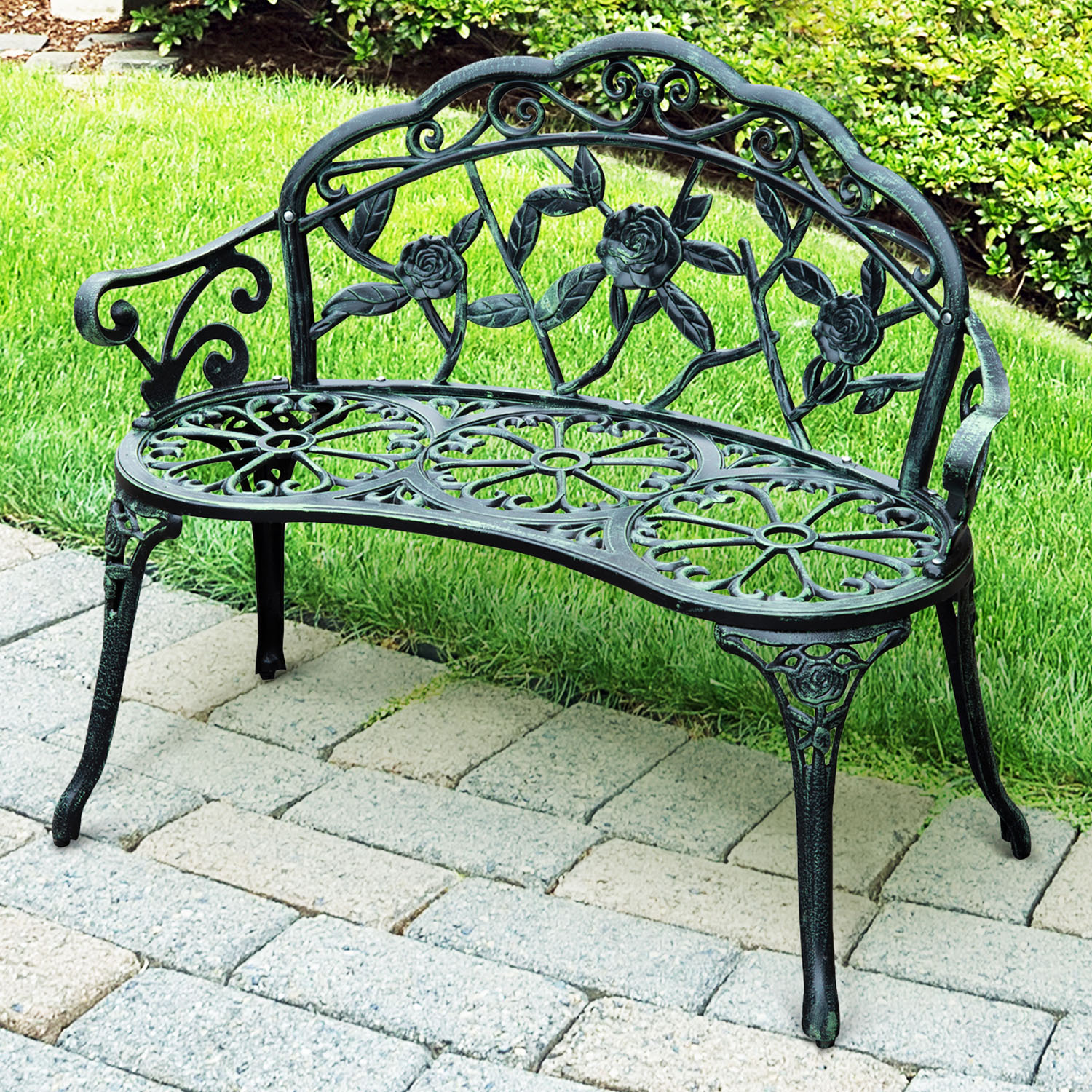 2-Sitzer Gartenbank robust Parkbank Sitzbank mit Rückenlehne Bank 240kg belastbar Gartenmöbel 100 x 54 x 78 cm Antik Grün