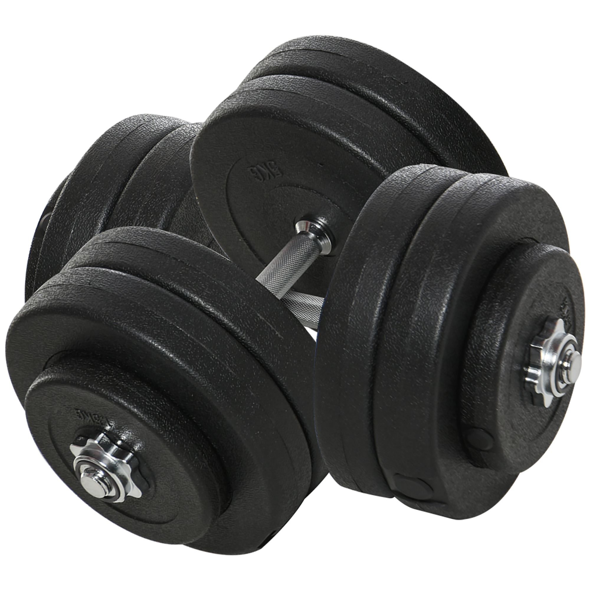 Kurzhantel-Set 8 x 5 kg, 4 x 1,5 Hantelscheiben mit Kunststoffhülle, bodenschonend, Schwarz