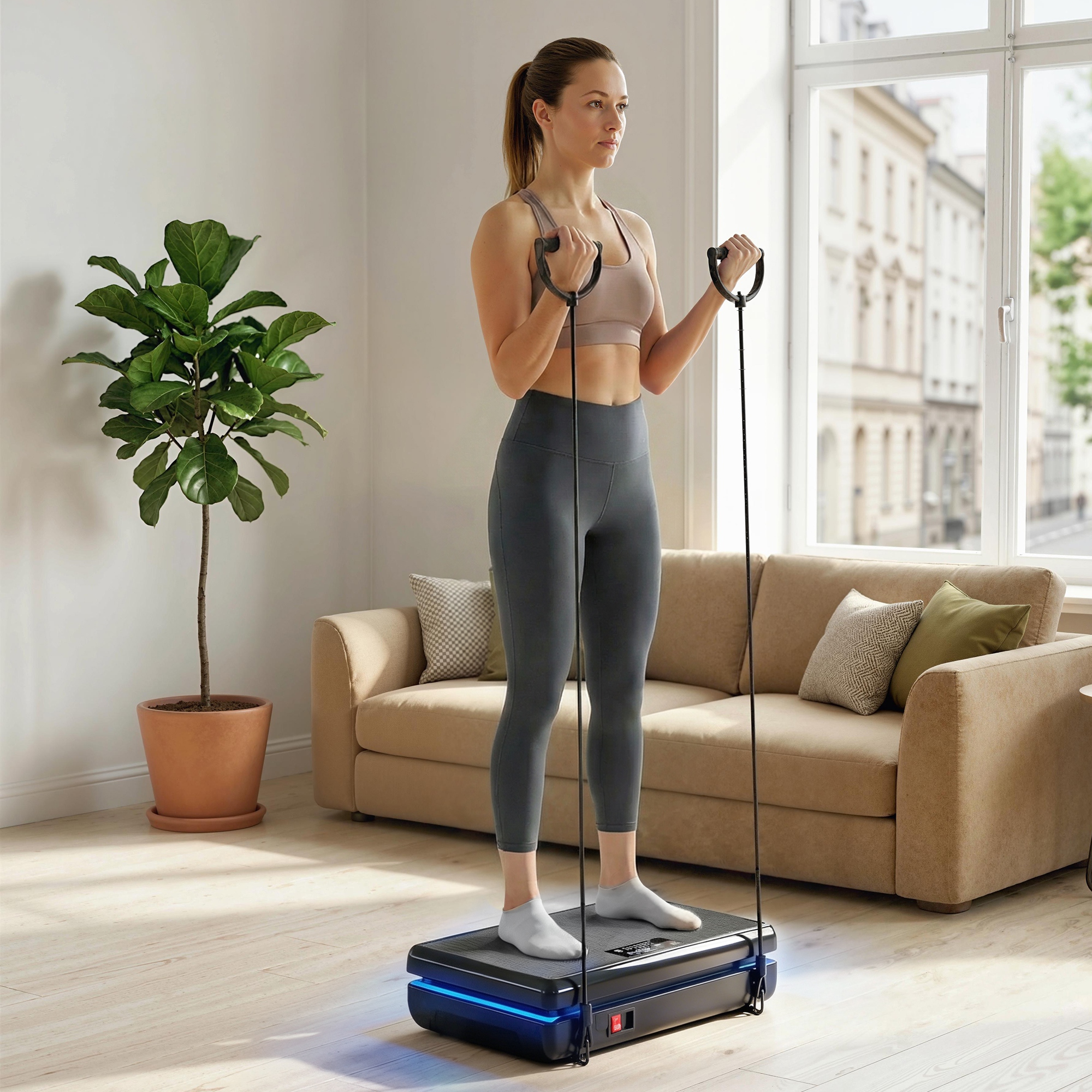 Vibrationsplatte Rüttelplatte mit 120 Intensitätsstufen 5 Vorprogramm LED-Lichtern Widerstandsbänder Rutschfest