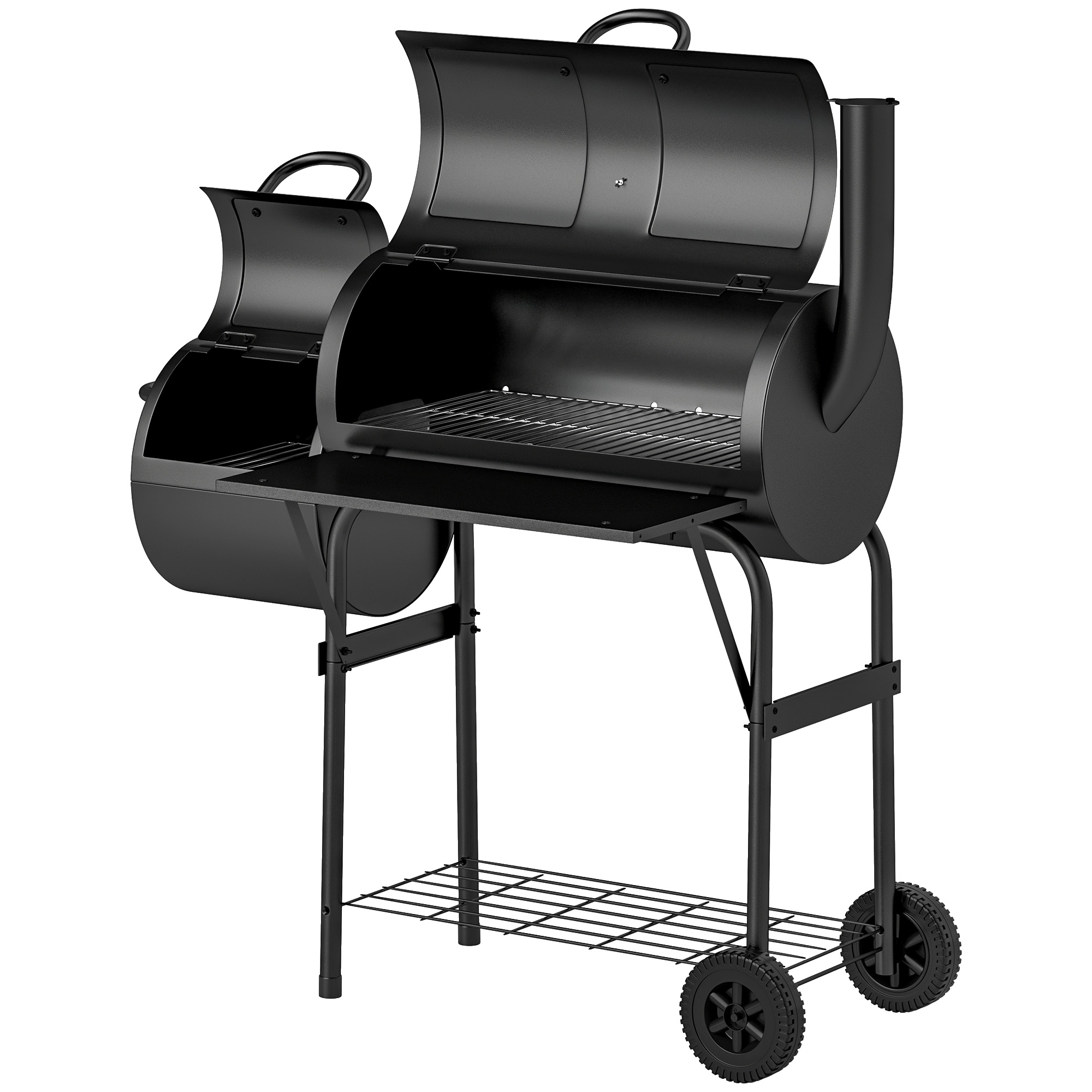 Holzkohlegrill aus Stahl BBQ Smoker mit Deckel Thermometer Räder Luftzufuhr Kohlewanne