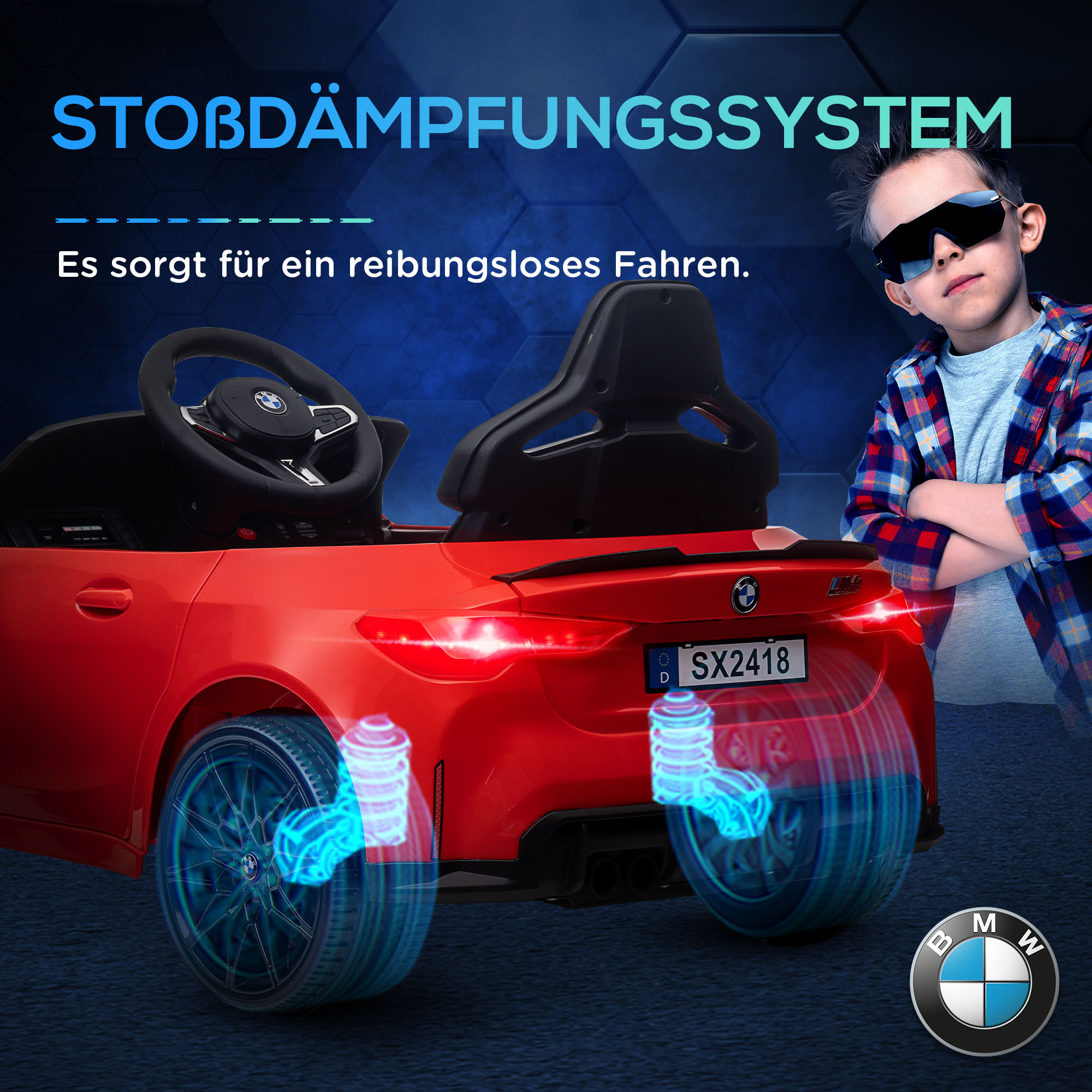 Elektro Kinderauto BMW M4, Sound & Licht, 3-5 km/h, inkl. Fernsteuerung, für 3-5 Jahre, Rot