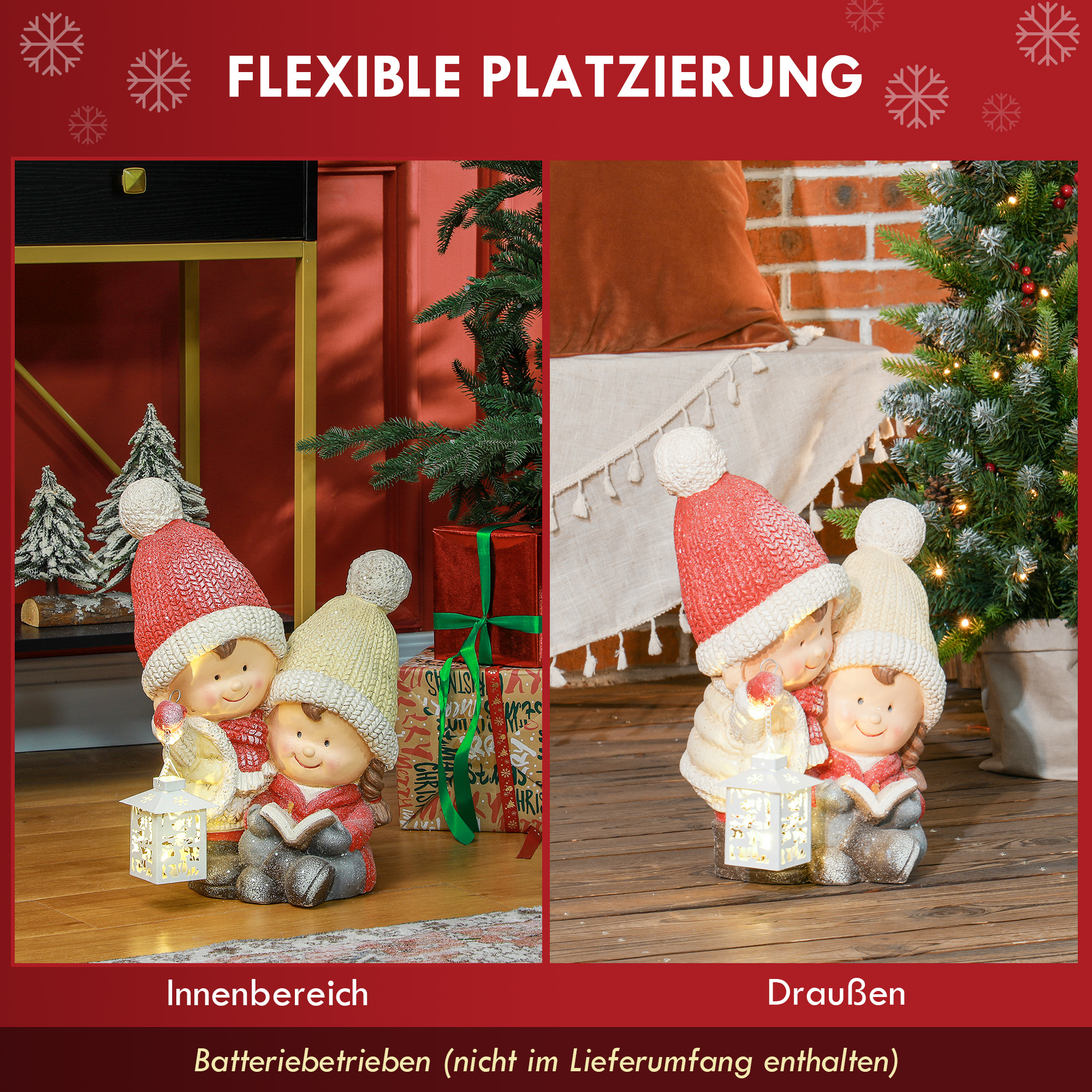 Weihnachtswichtel mit Buch & Laterne, LED, batteriebetrieben, 30 x 23 x 45 cm