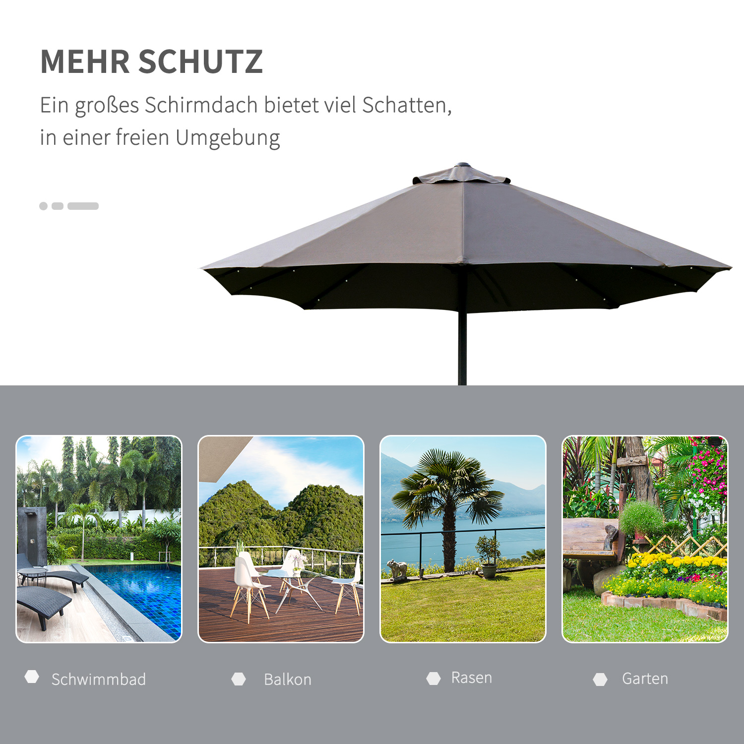 Sonnenschirm Oval Dunkelgrau 440 x 260 cm