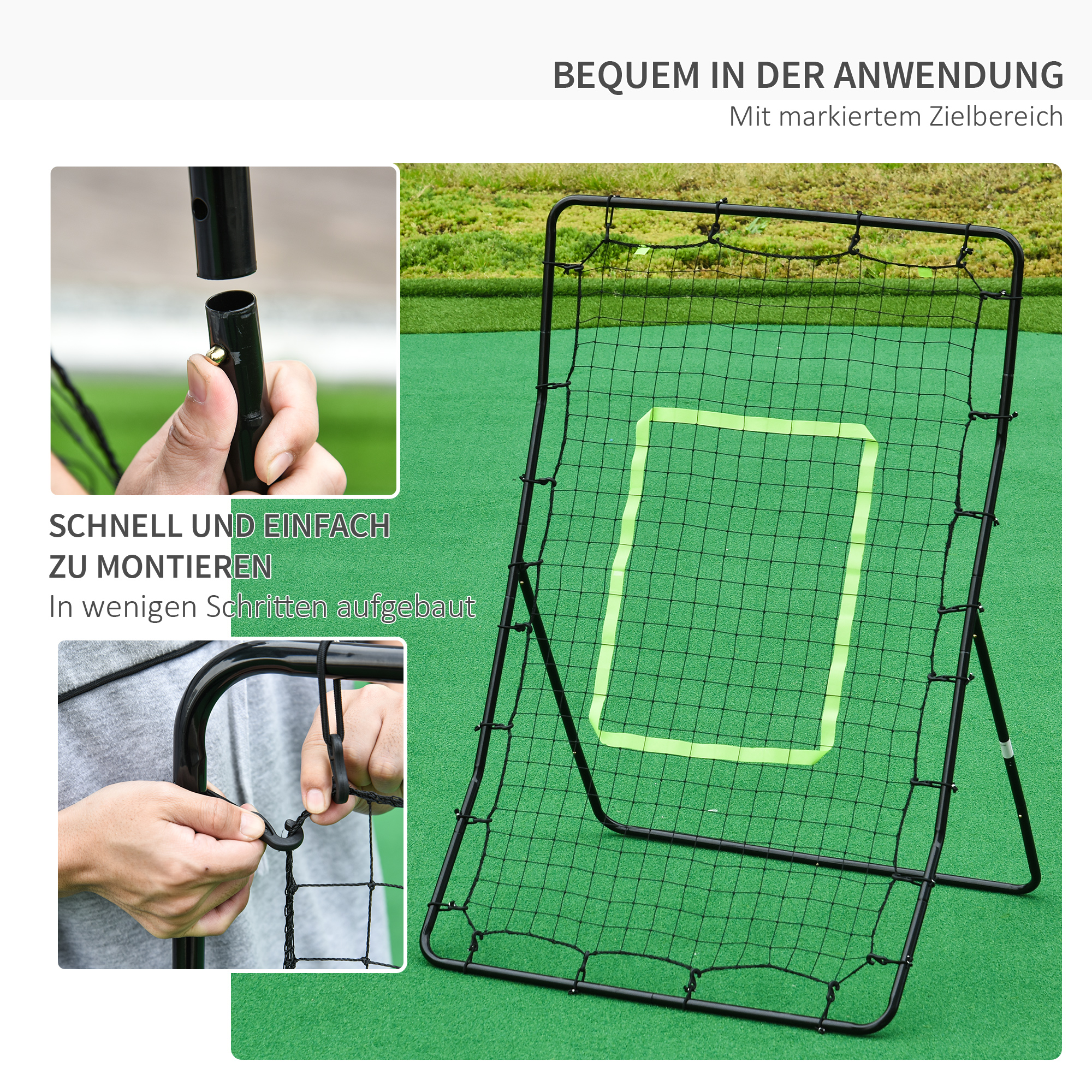 Baseball Rebounder, Tragebar Softball Pitchback-Netz, Rückprallnetz mit Ziel Zone, verstellbarem Winkel Pitching Netz für Basebälle Softbälle, Metall, Schwarz