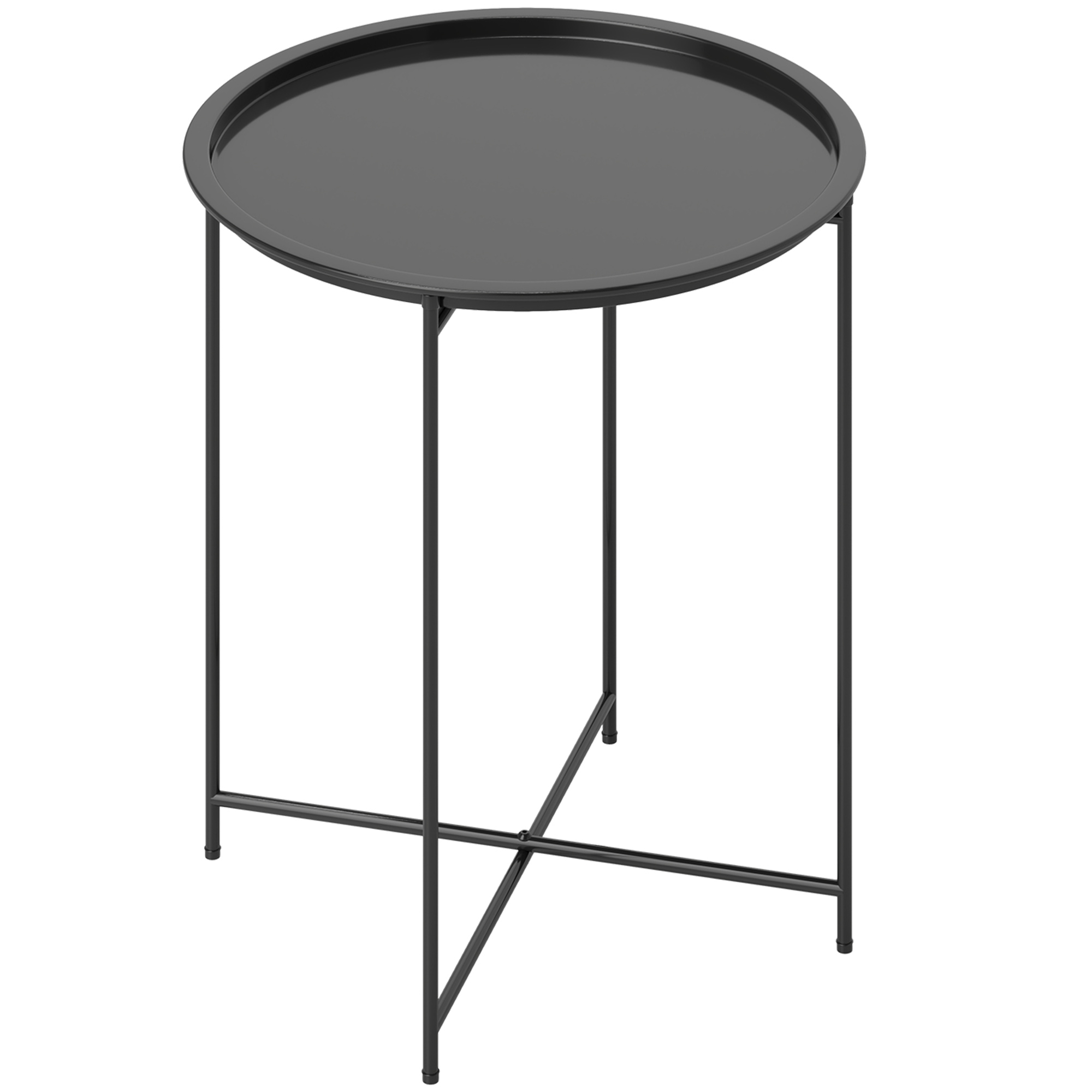 Gartentisch, runder Außen-Beistelltisch aus Stahl mit herausnehmbarem Tablett, faltbares Design, Terrassentisch, Schwarz