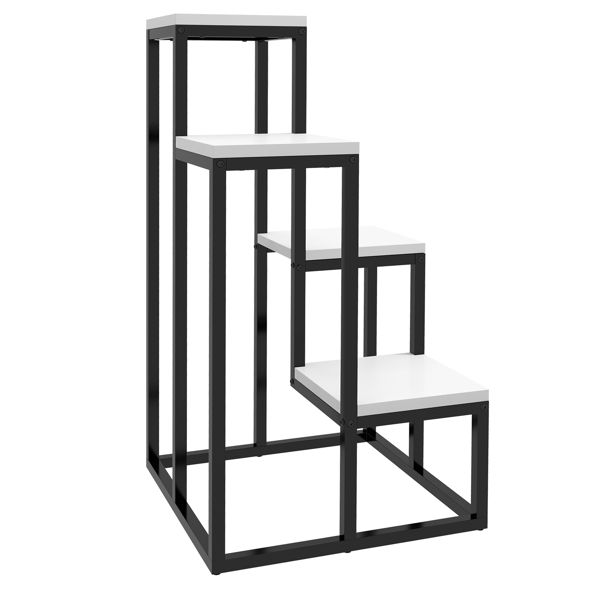 Blumenregal, 4 Etagen, Indoor & Outdoor, Metallrahmen, 34L x 34B x 70H cm, Schwarz+Weiß
