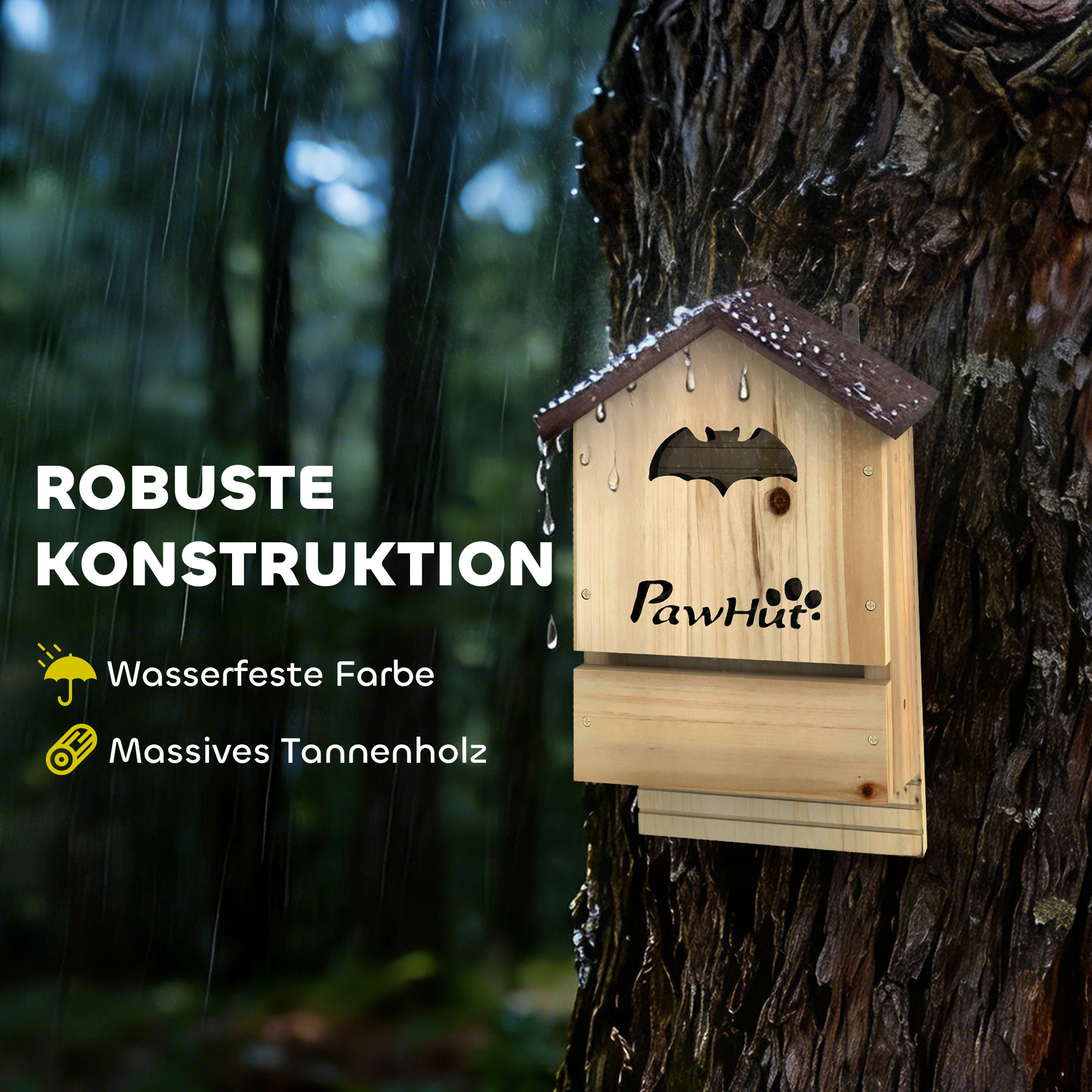 Fledermauskasten 3er Set aus Tannenholz Fledermaushaus für Fledermäuse zum Aufhängen für Gärten, 21,5 x 11,5 x 34 cm