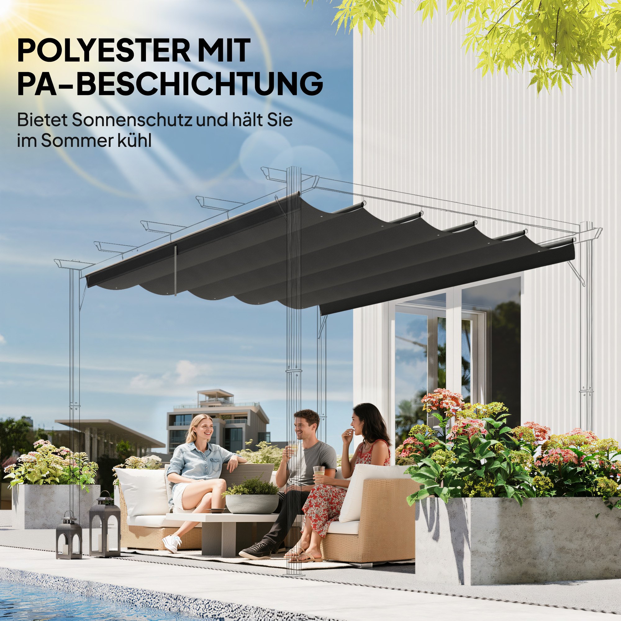Ersatzplane für 3x3m Pavillons, mit Wasserablauflöchern, 2,50 x 2,55 m, Dunkelgrau