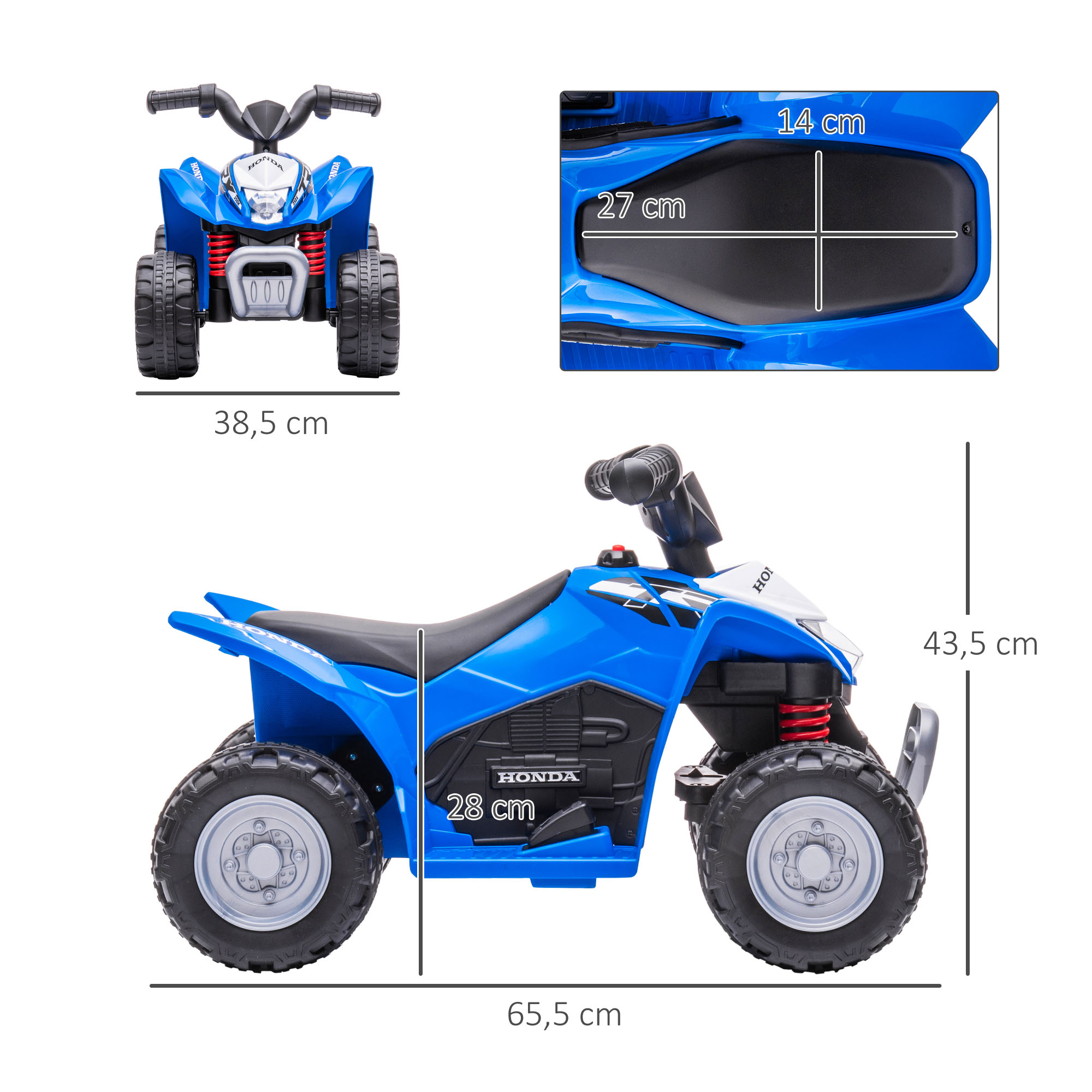 Elektro-Kinderquad, LED-Licht, Hupe, breite Reifen, bequemer Sitz, rutschfeste Griffe, Blau