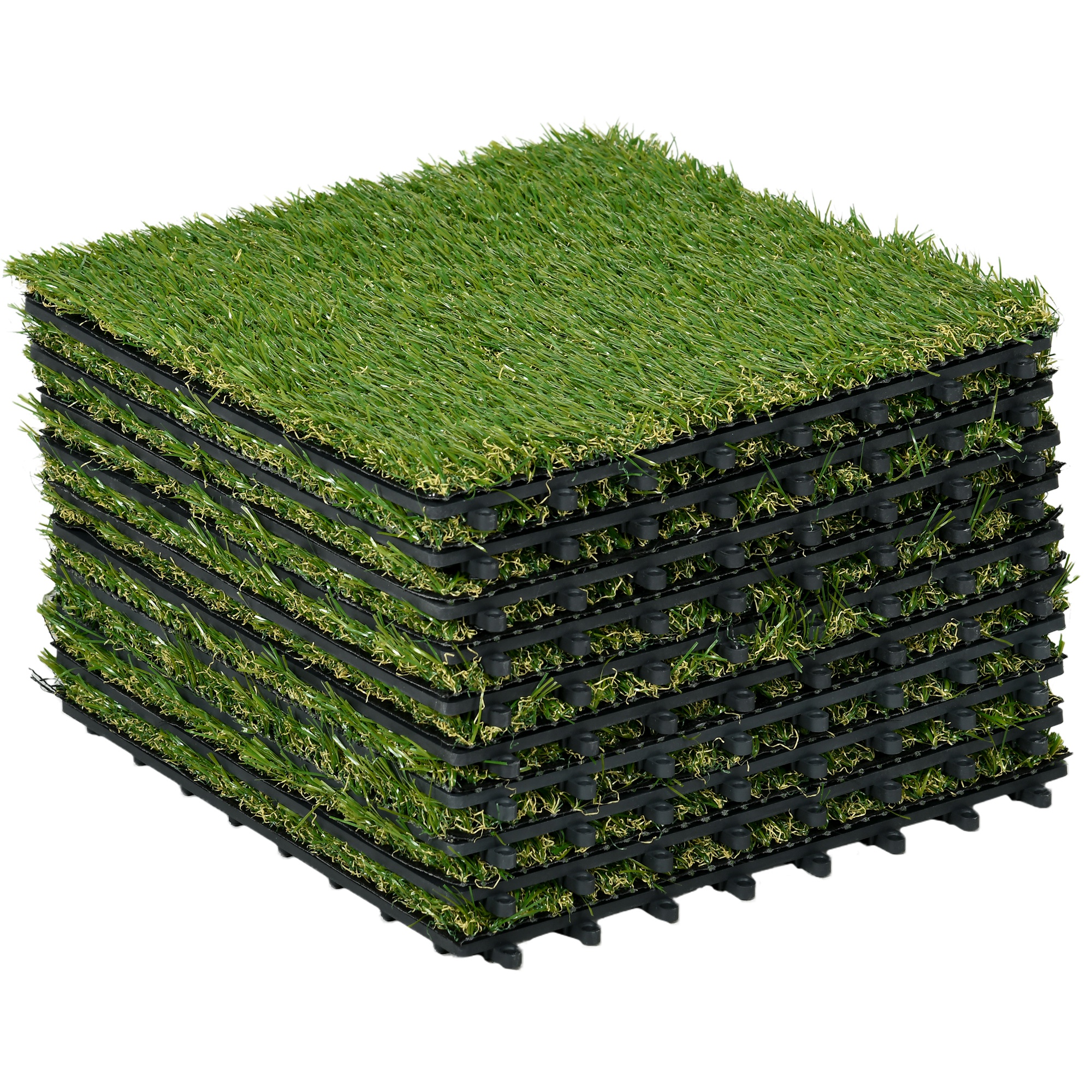 Kunstrasen, naturgetreu, Drainagefunktion, 11 K Fasern/m², 25mm Höhe, 10-er Set je 30x30cm, Grün