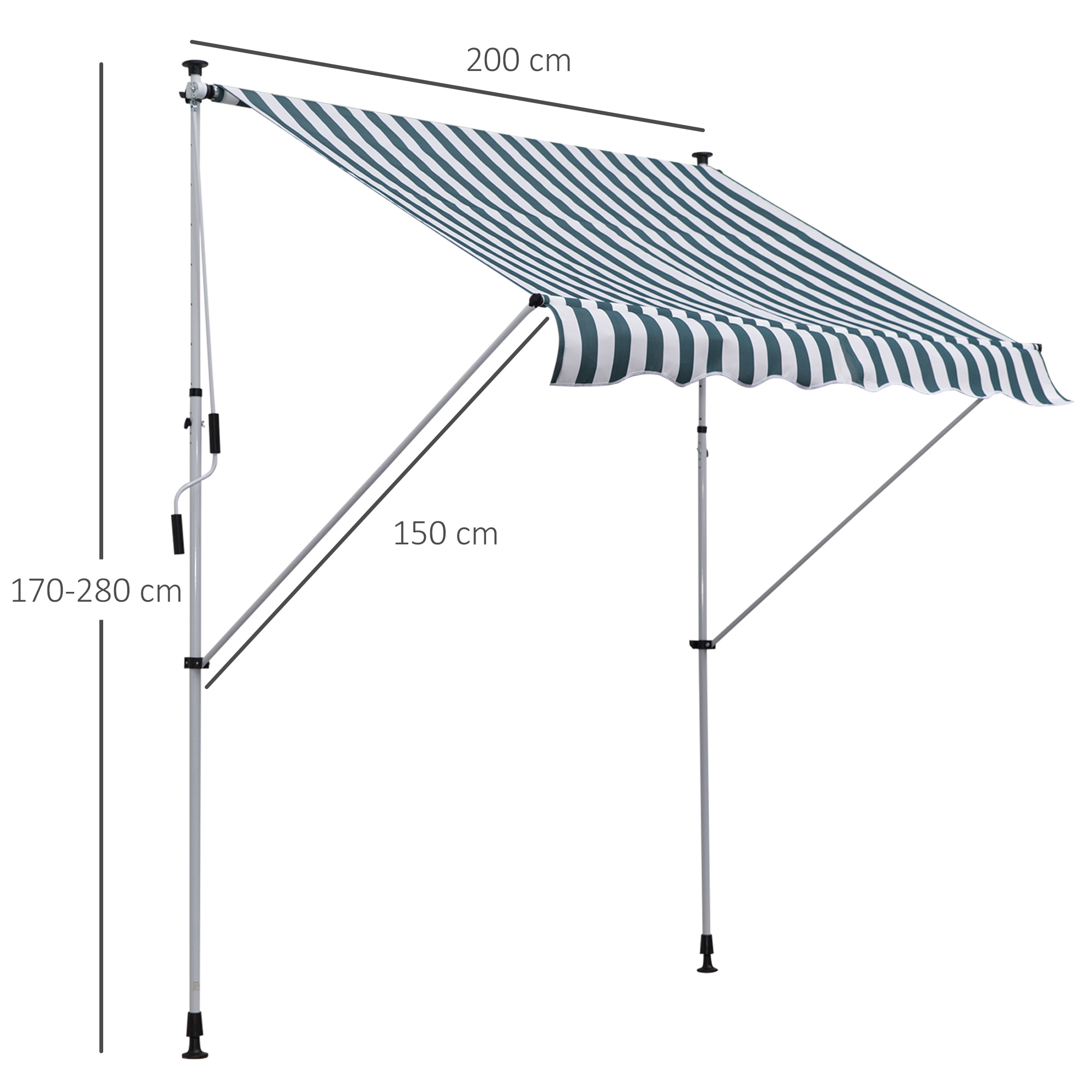 Klemmmarkise mit Handkurbel höhenverstellbar Gelenkarmmarkise schmutzabweisend, witterungsbeständig Balkonmarkise 150cm breit Terrassenmarkise für Terrasse Balkon Veranda Grün