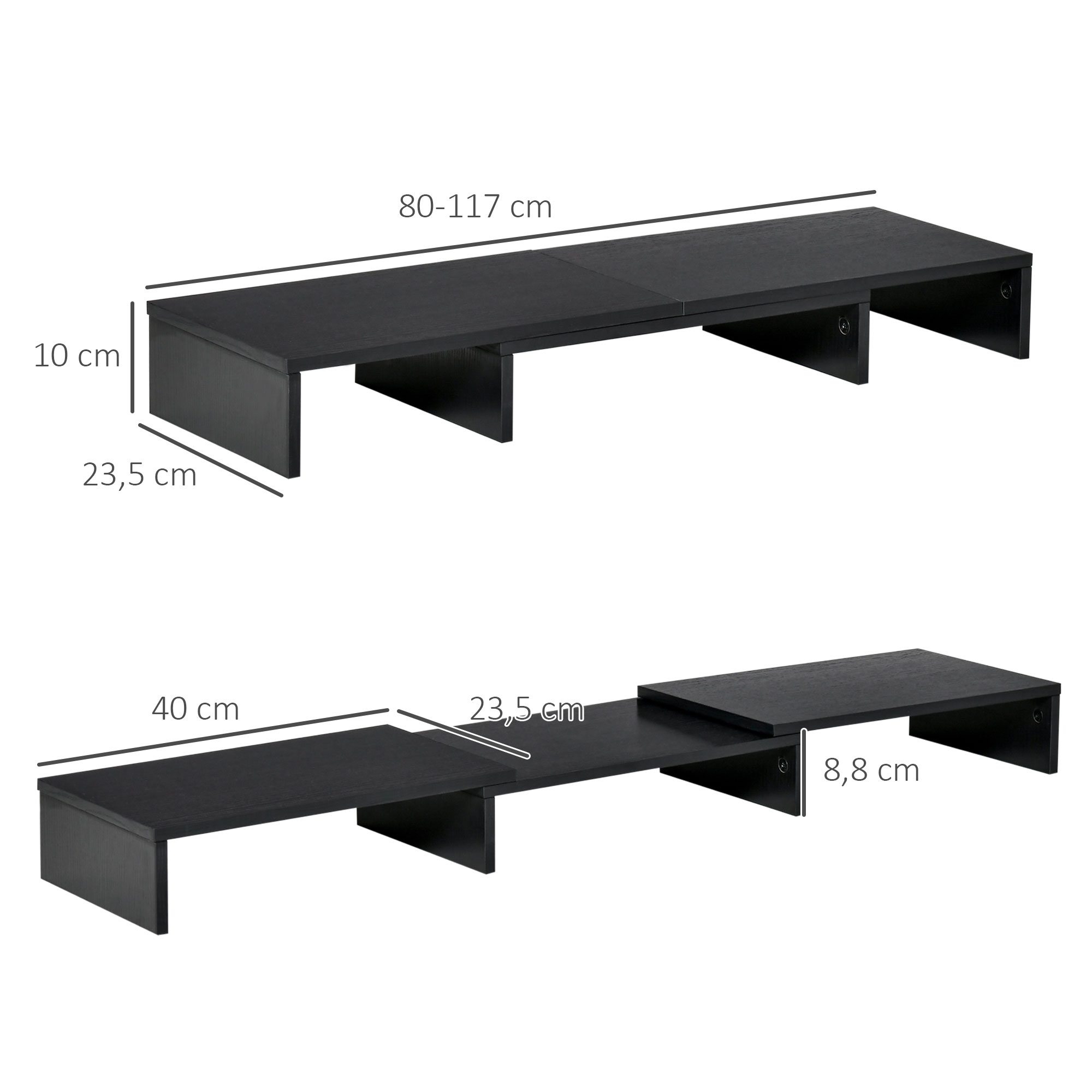 Monitorständer Monitor Stand Dual Bildschirmerhöhung Verstellbare Länge und Schwenkwinkel Bildschirmständer für PC Notebook Laptop Drucker 80-117 x 23,5 x 10 cm Schwarz