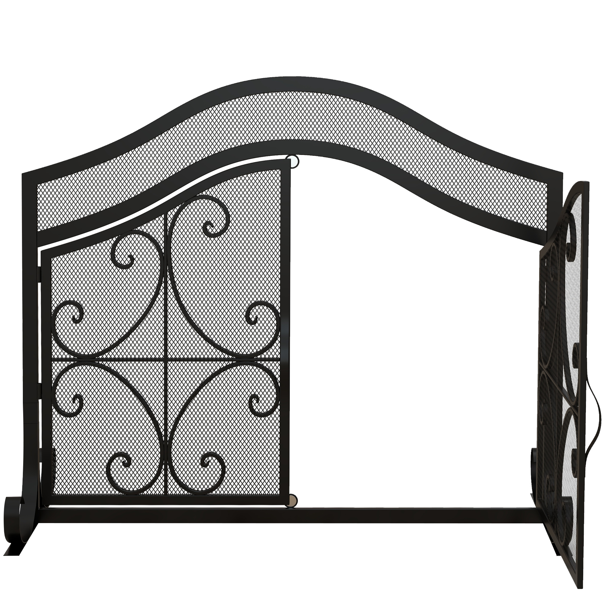Funkenschutz für Kamine, elegantes Muster, doppeltürig, magnetische Türen, Schwarz, 105 x 40 x 80,5 cm