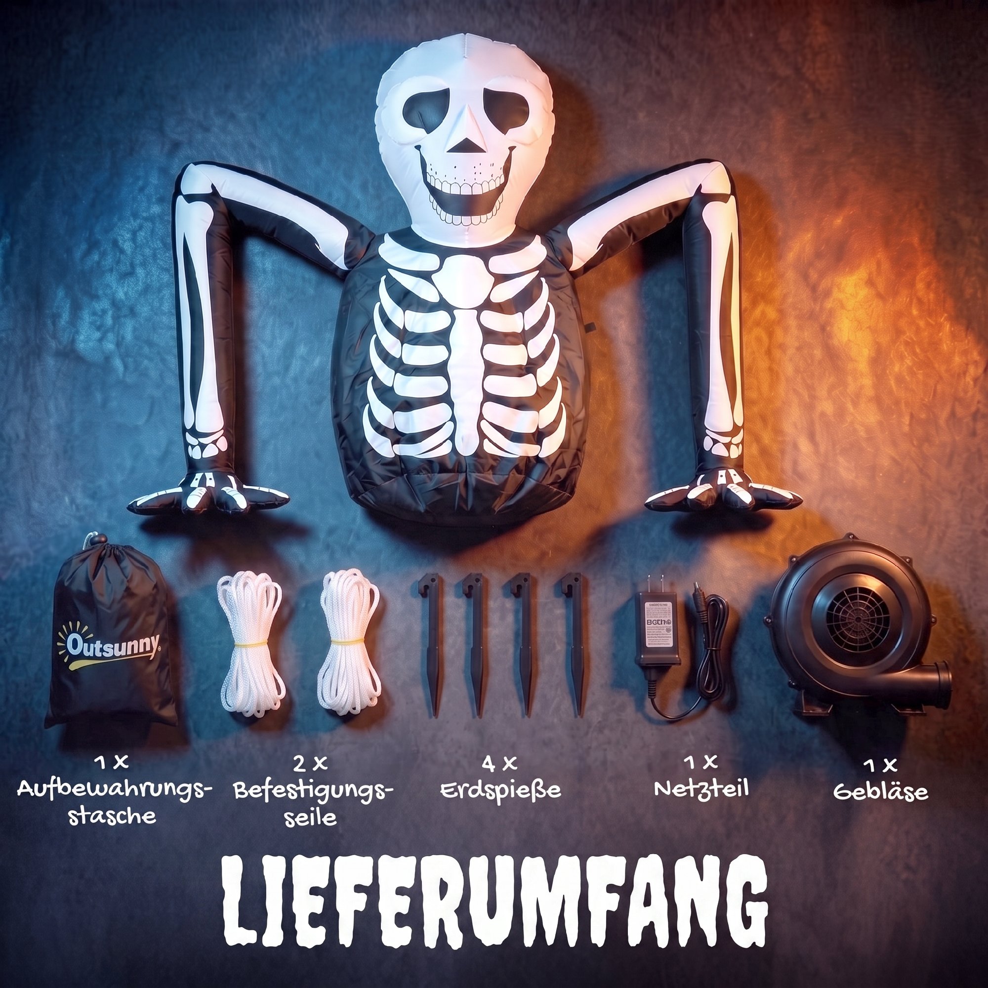 aufblasbares Halloween-Skelett, aus dem Boden kriechend, mit LED-Lichtern, gruselige Deko für Innen- und Außenbereich
