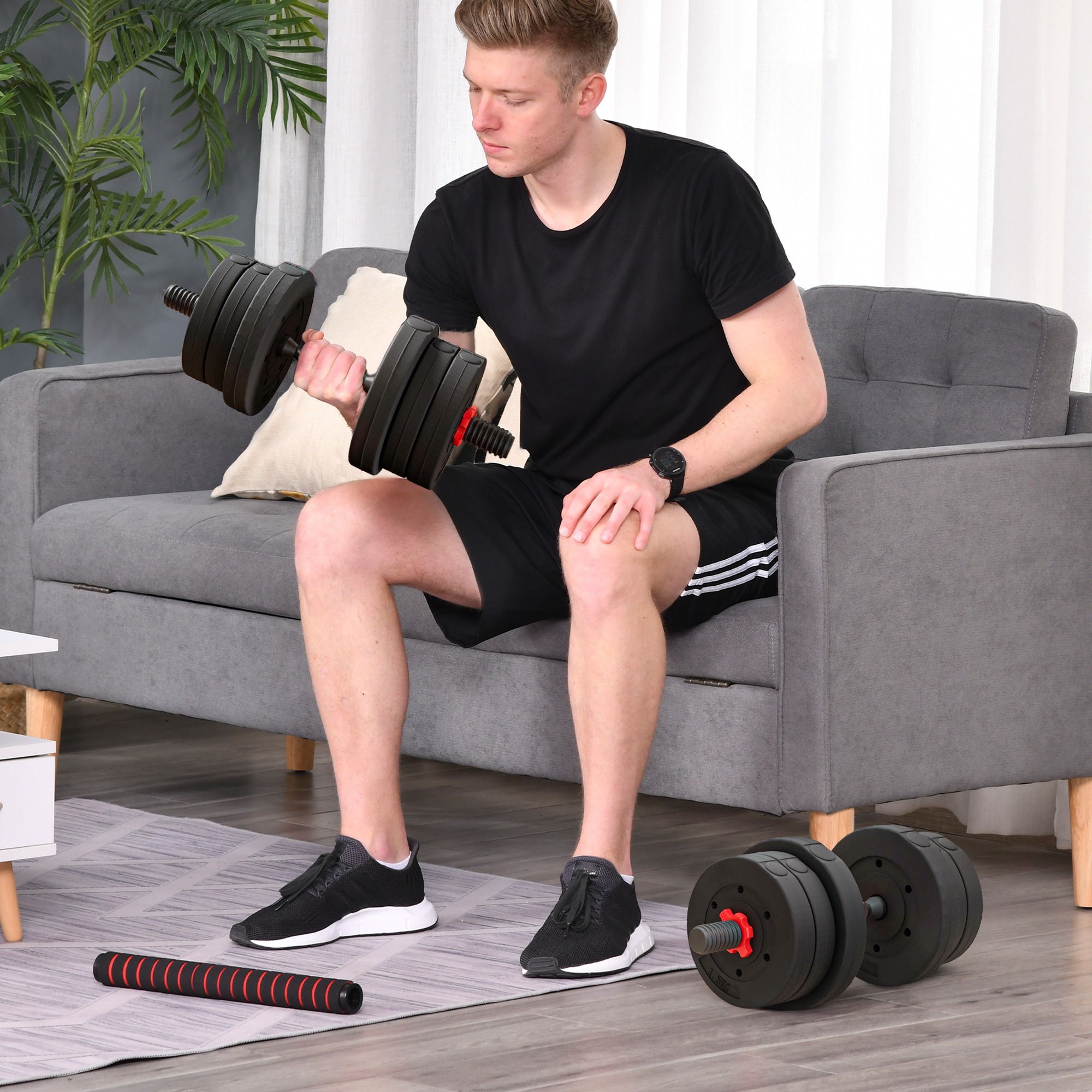 2 in 1 Hanteln Set 20 kg verstellbare Kurzhantel & Langhantel professionell Dumbbell Krafttraining Schwarz