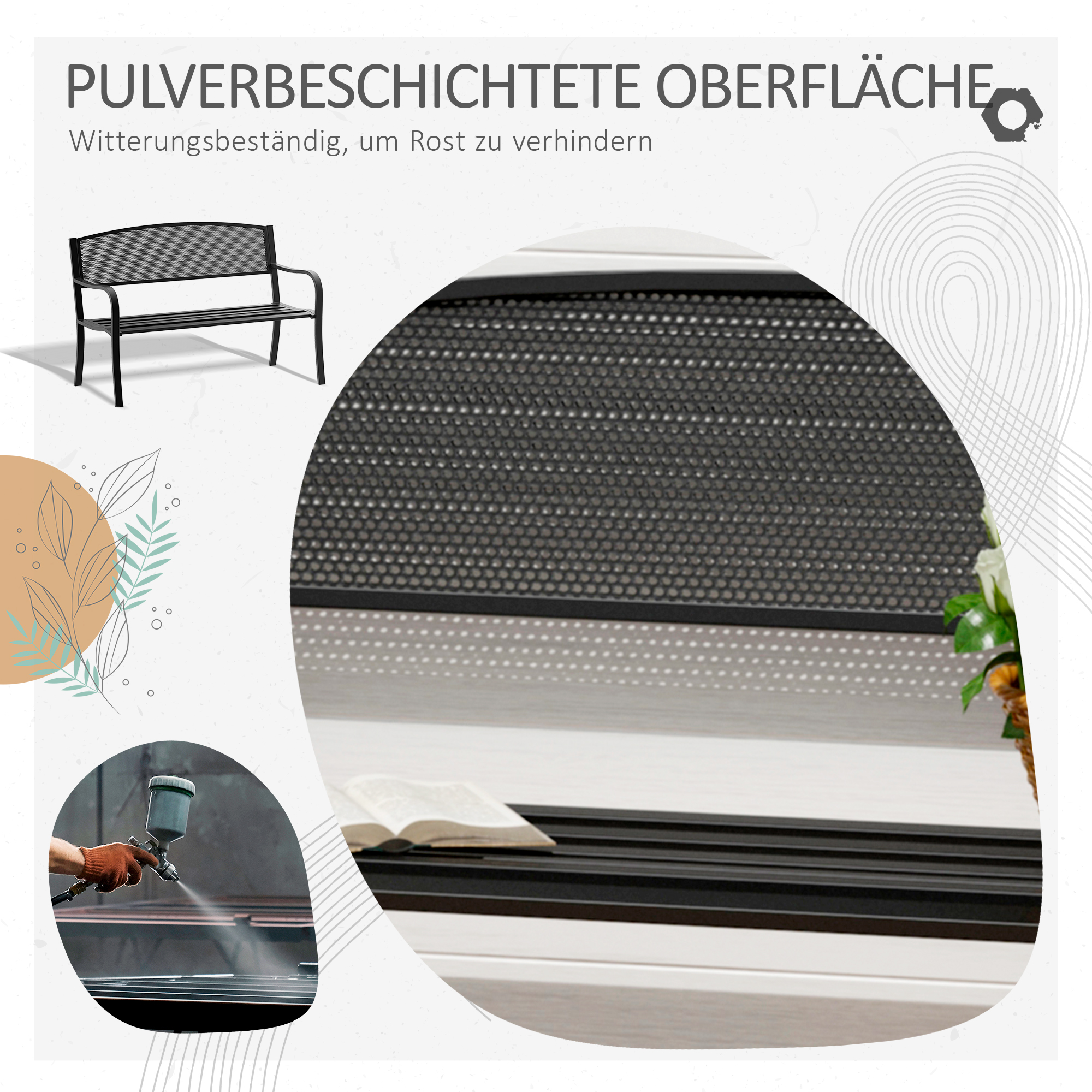 Gartenbank Sitzbank Parkbank 2-Sitzer Garten Stahl Schwarz B127 x T60 x H87cm