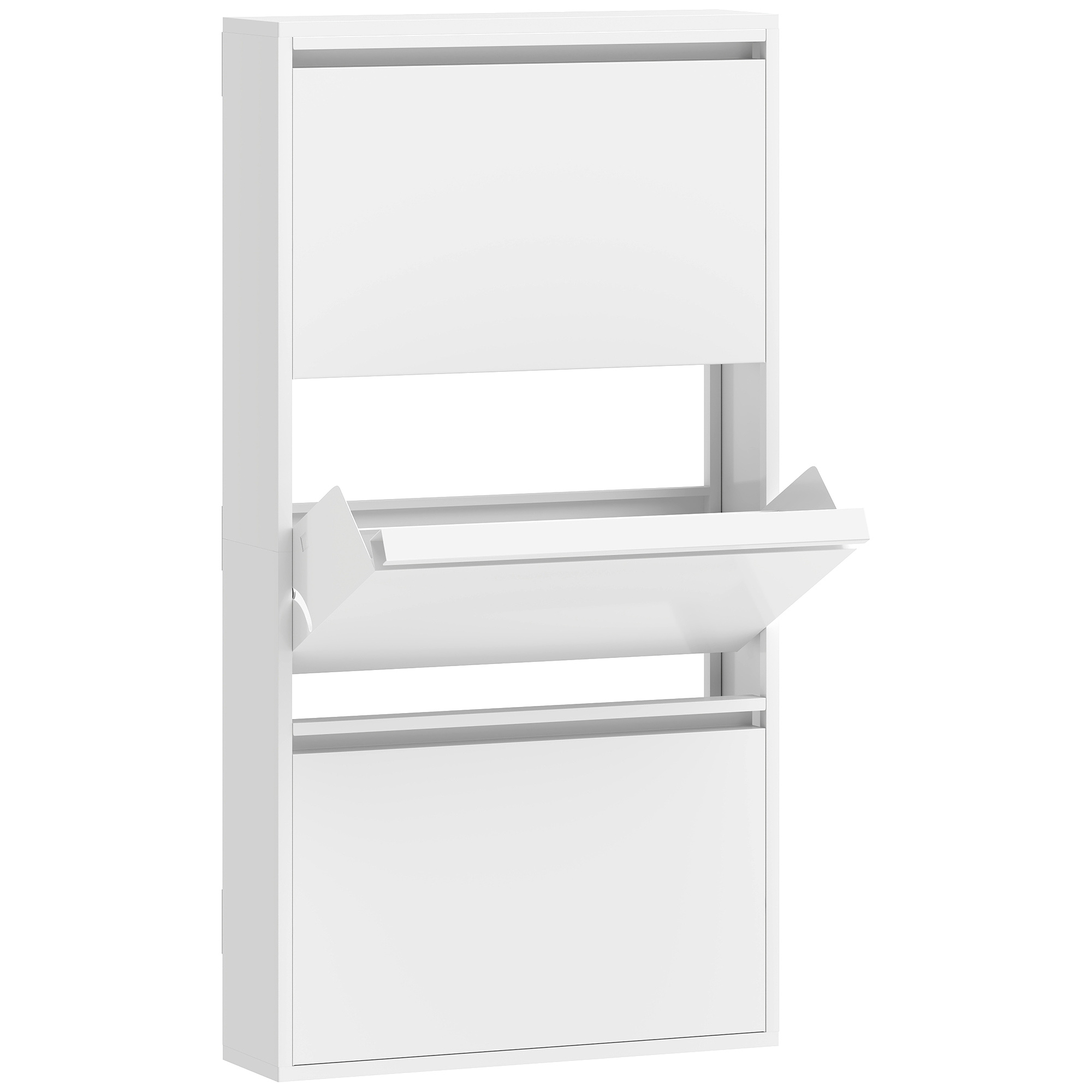 Metall-Schuhschrank mit 3 Klappfächern, schlanker Schuhschrank, wandmontiert, für 6 Paar Schuhe, Weiß