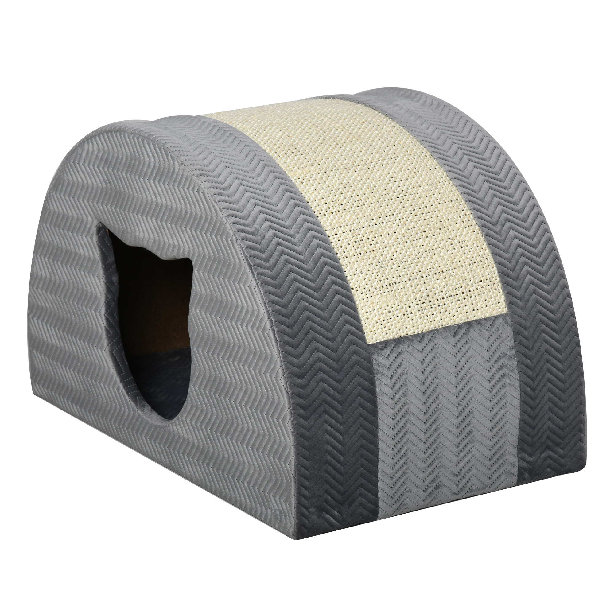 Katzenhöhle mit Kraztbrett Katzenbett Kratzhaus Katzenhaus Katzenwohnung Sisal Grau 48,5 x 30 x 30 cm