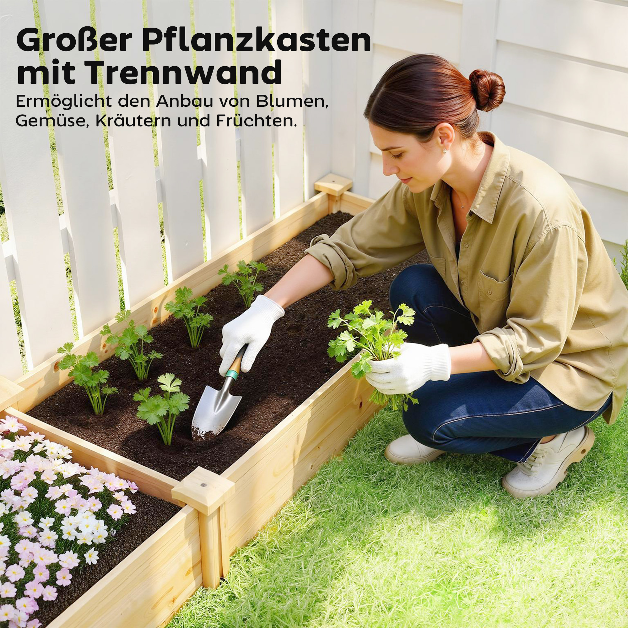 Hochbeet Holz, Pflanzbeet mit Trennwand Offenem Boden, Frühbeet Gartenbeet 235 x 66 x 26 cm Naturholz