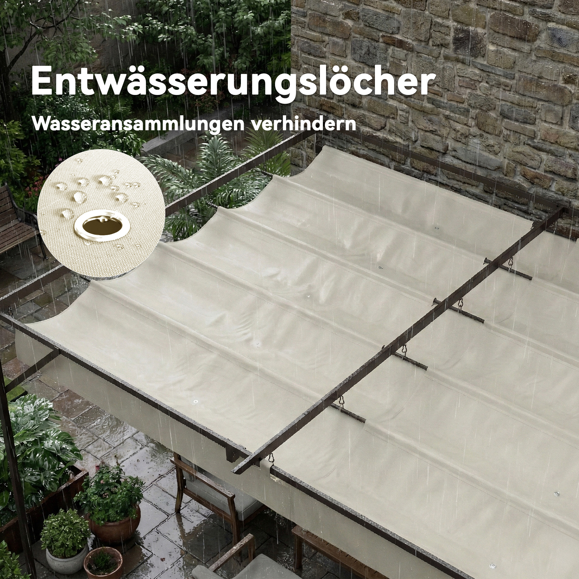 Terrassendach Pergola ca. 4x3m Terrassenüberdachung mit Verstellbares Dach, Wandmontage UV 30+ Cremeweiß