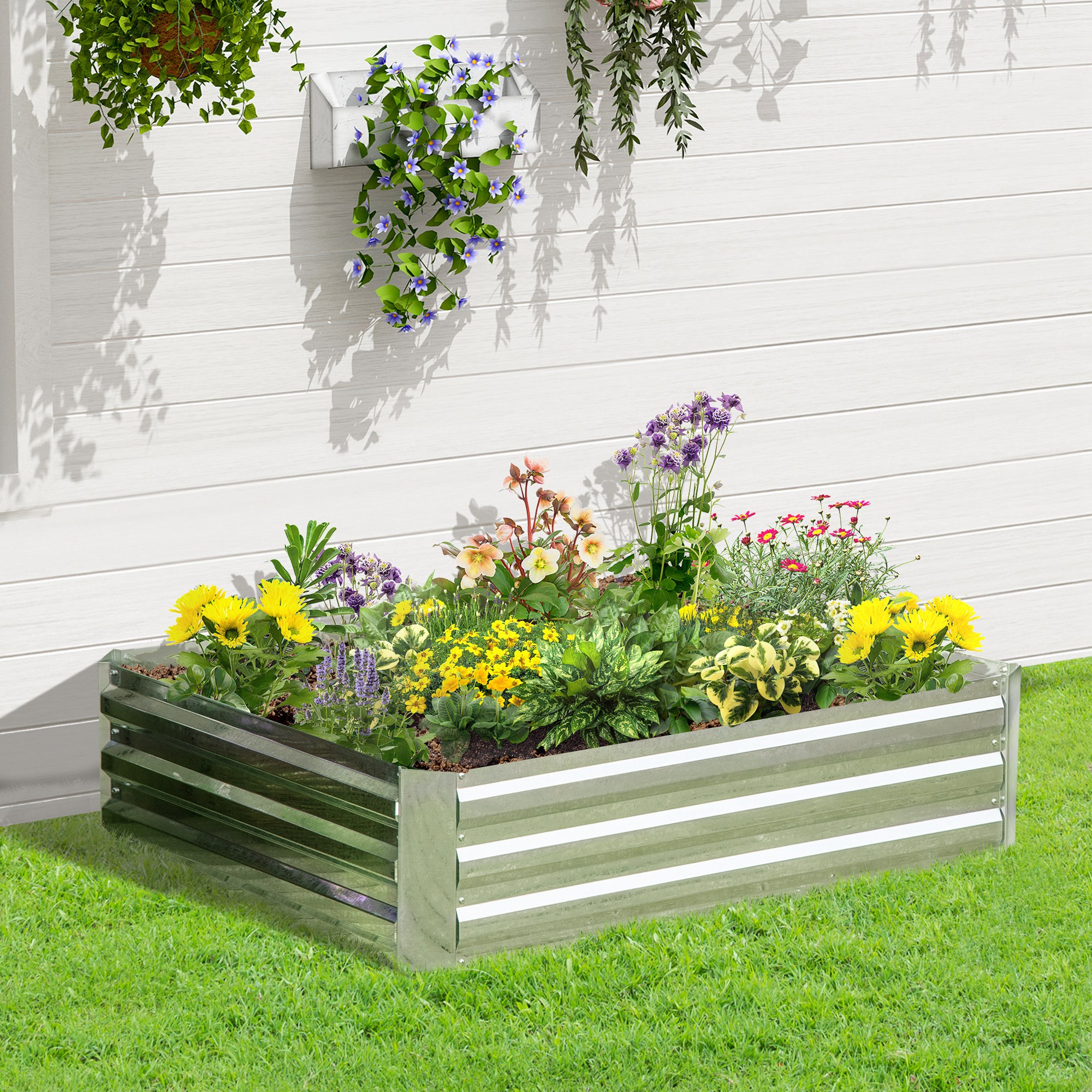 Hochbeet aus verzinktem Stahl Gartenbeet Pflanzkasten für Garten Blumenkasten Blumenkübel Silber 120 x 90 x 30 cm