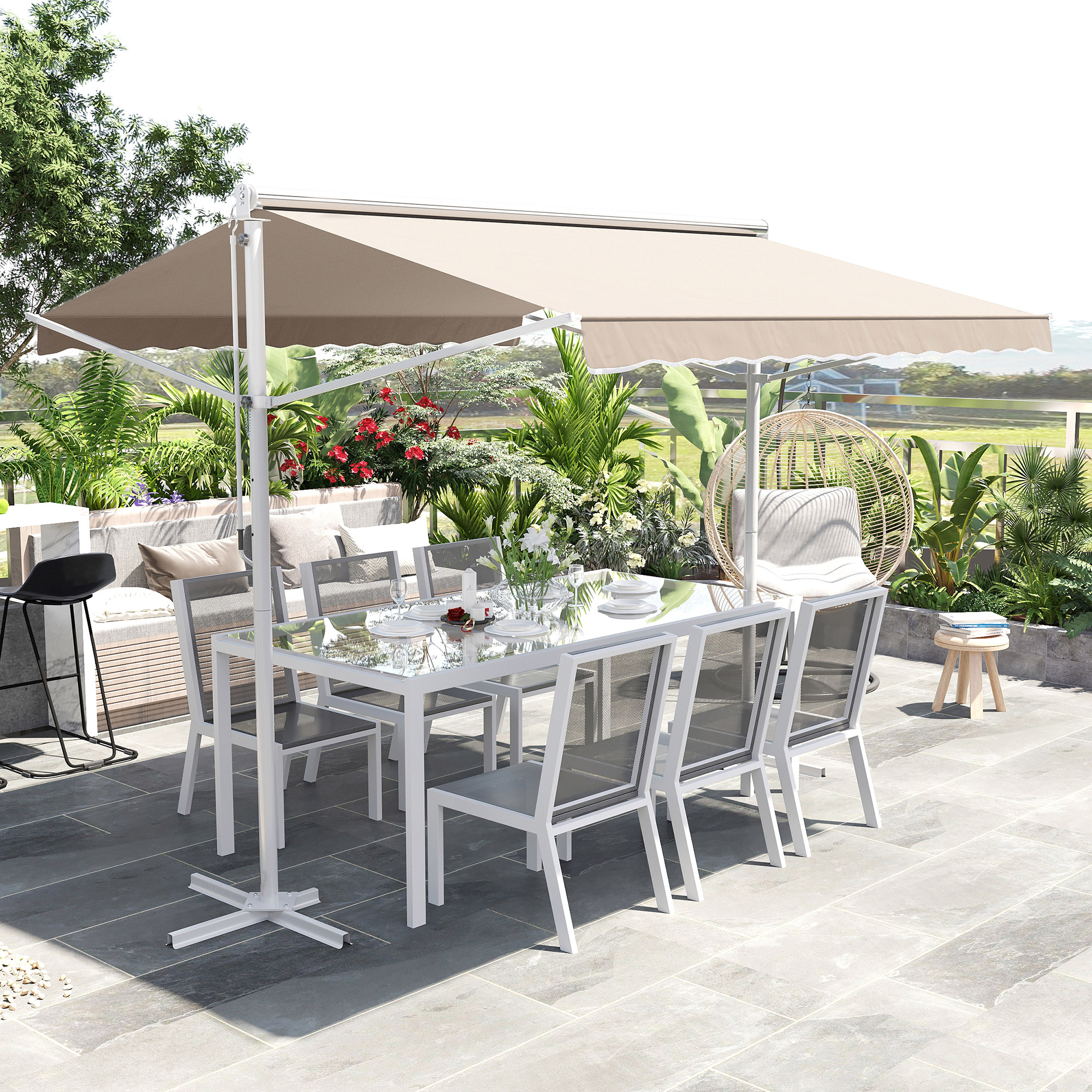 Standmarkise Gartenmarkise Markise mit Faltarm Kurbel Terrasse Creme 3x3m