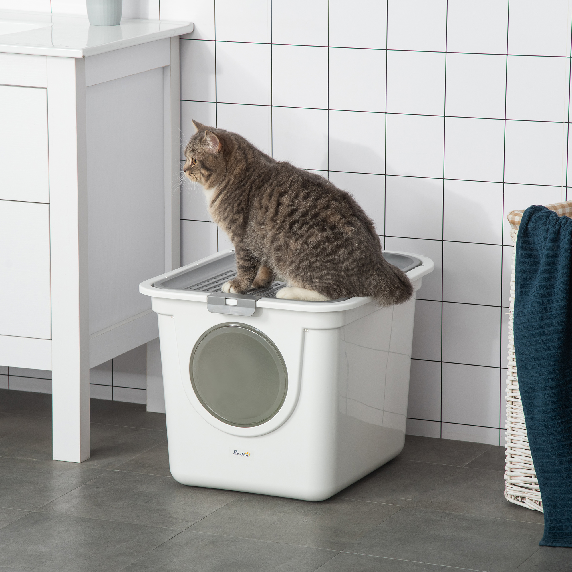 Katzenklo, 2-Wege-Katzenklo, inkl. Streuschaufel, Weiß + Grau