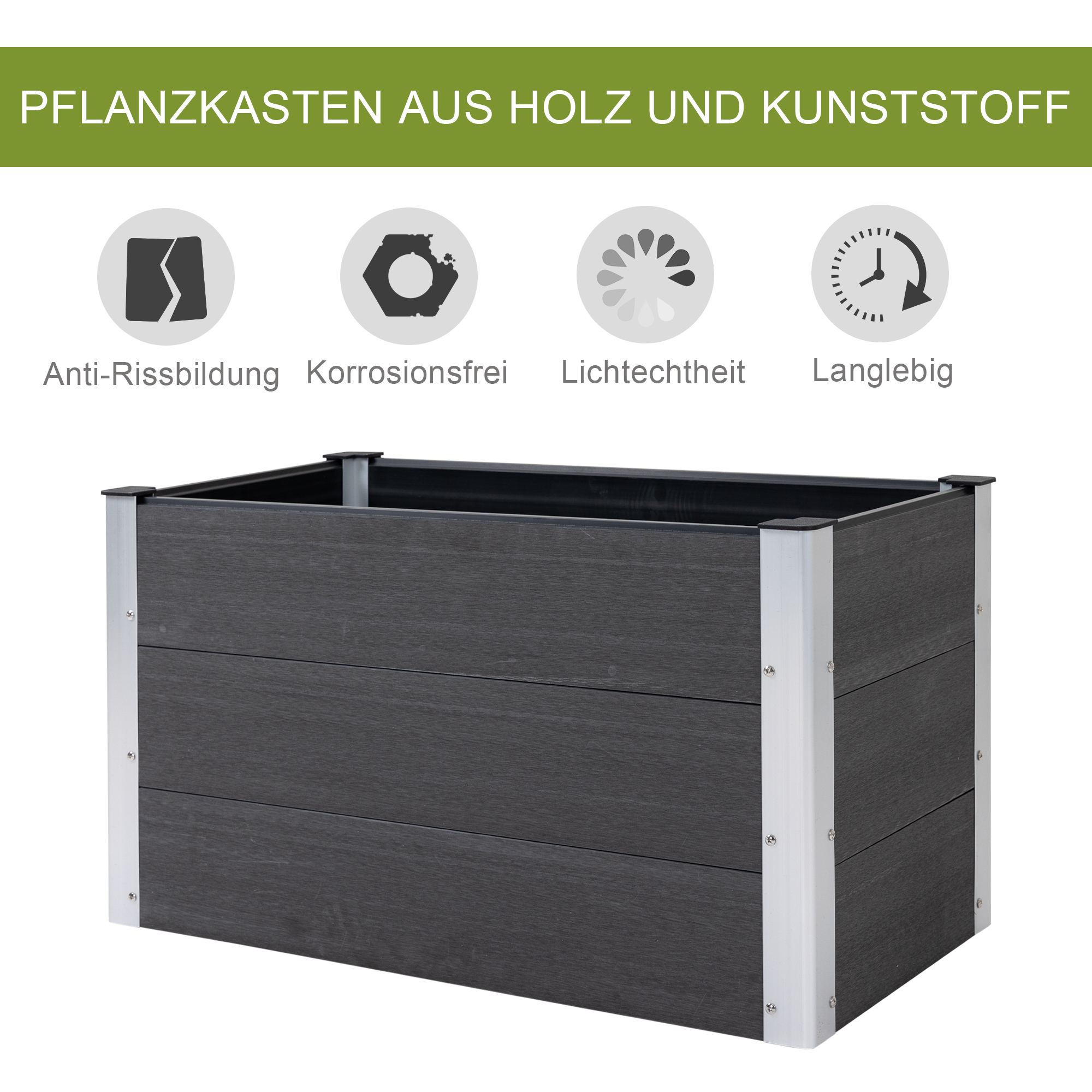 Hochbeet Aluminium, Pflanzbeet Frühbeet Gartenbeet Blumenkasten wetterfest, ohne Boden, Pflanzkasten 100x50x55,5cm für Terrasse, Balkon, Blumenkasten für Blumen, Pflanzen, Grau