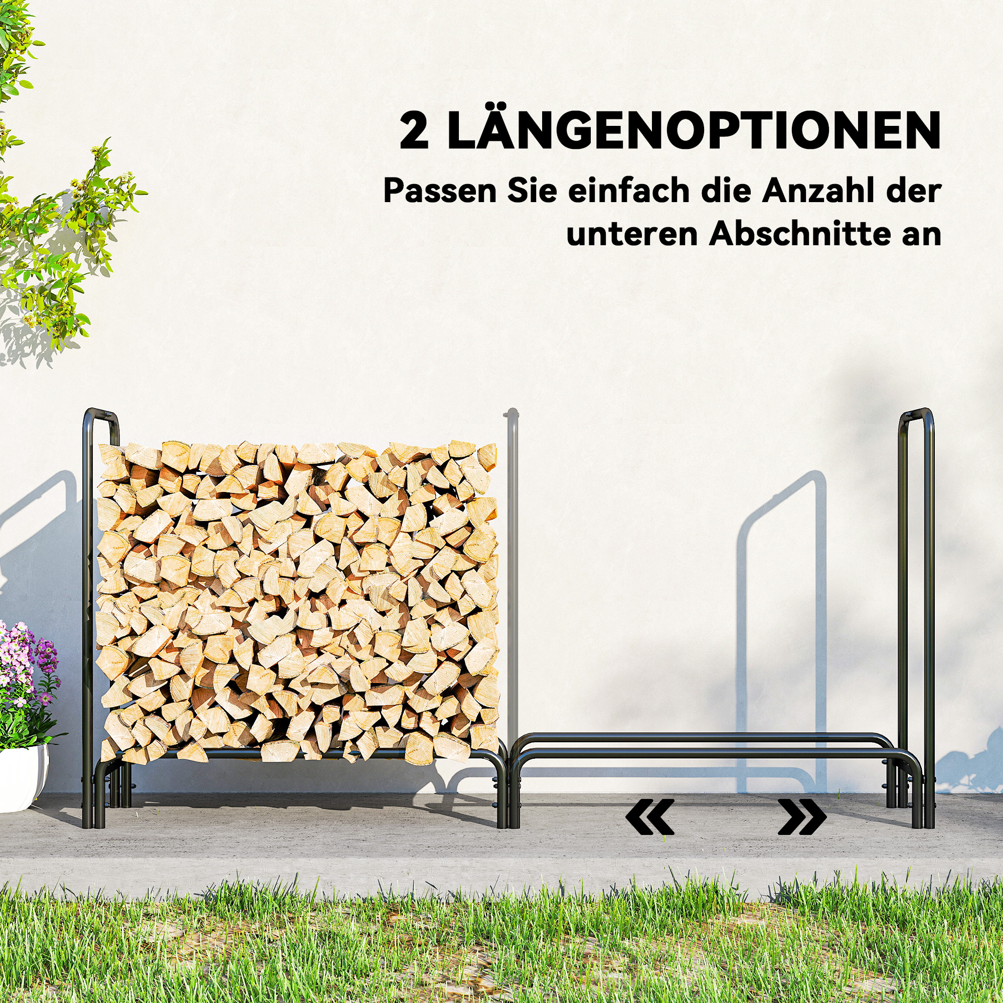 Feuerholzgestell, 0,6 m³, mit Abdeckung, pulverbeschichteter Metall, bis 200 kg, Schwarz/Dunkelgrün