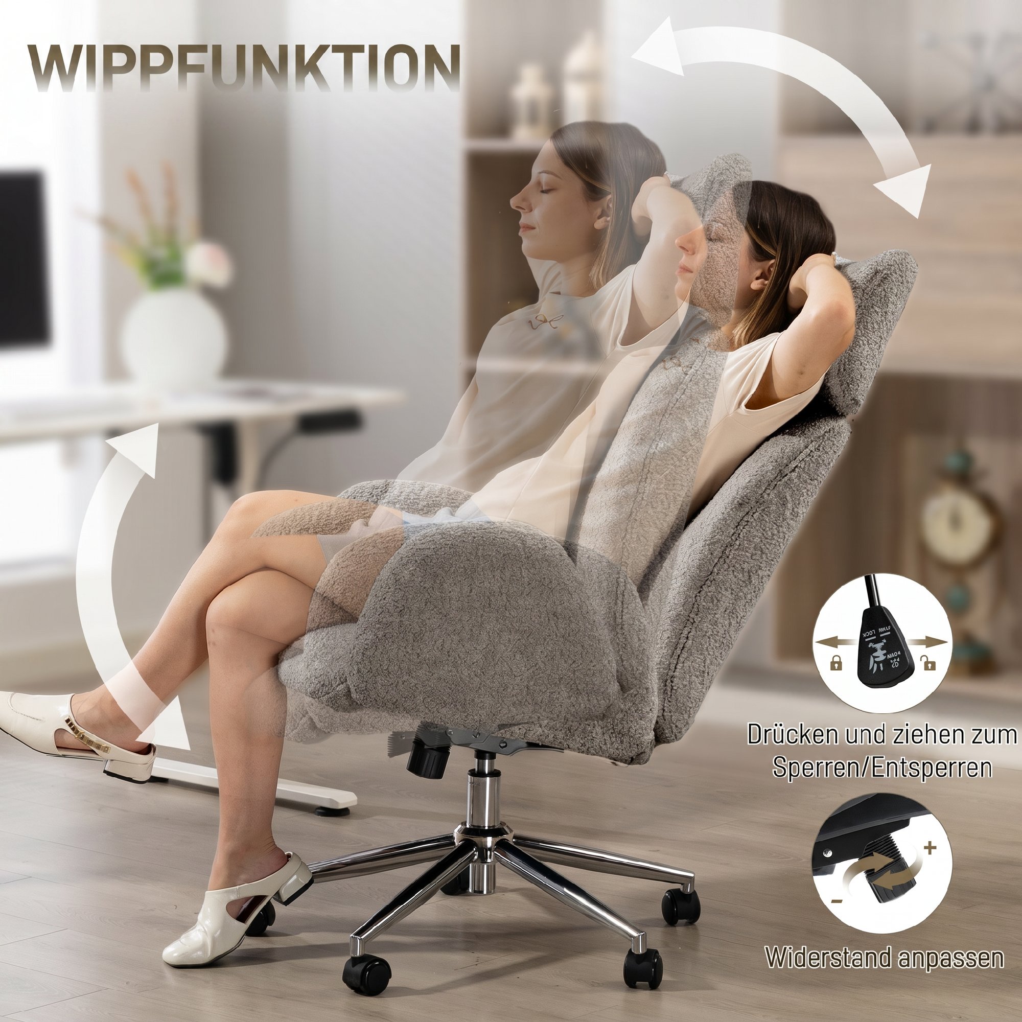 Bürostuhl mit verstellbarer Kopfstütze, ergonomischer Schreibtischstuhl, Kippfunktion, höhenverstellbar, Dunkelgrau