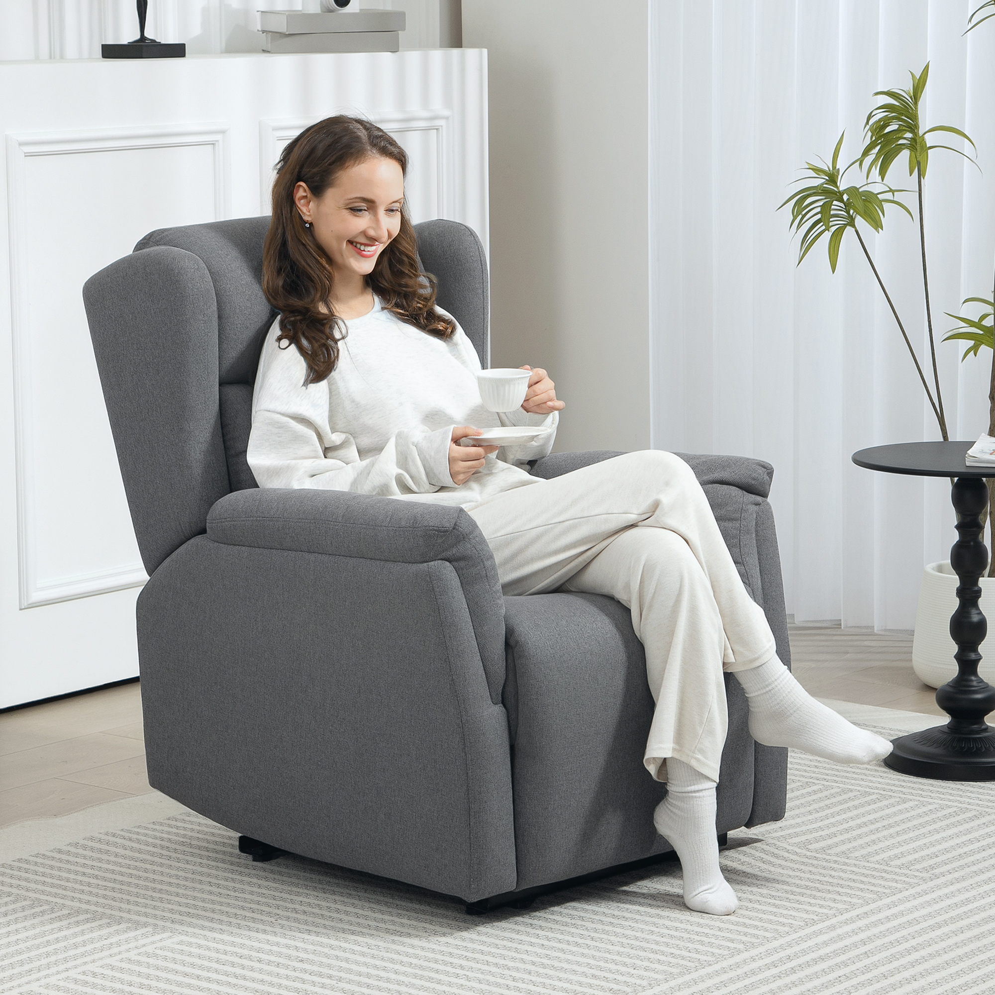 Relaxsessel, Verstellbarer Polstersessel mit Fußstütze, 160° neigbar, Leinenoptik, schneller Aufbau, Dunkelgrau