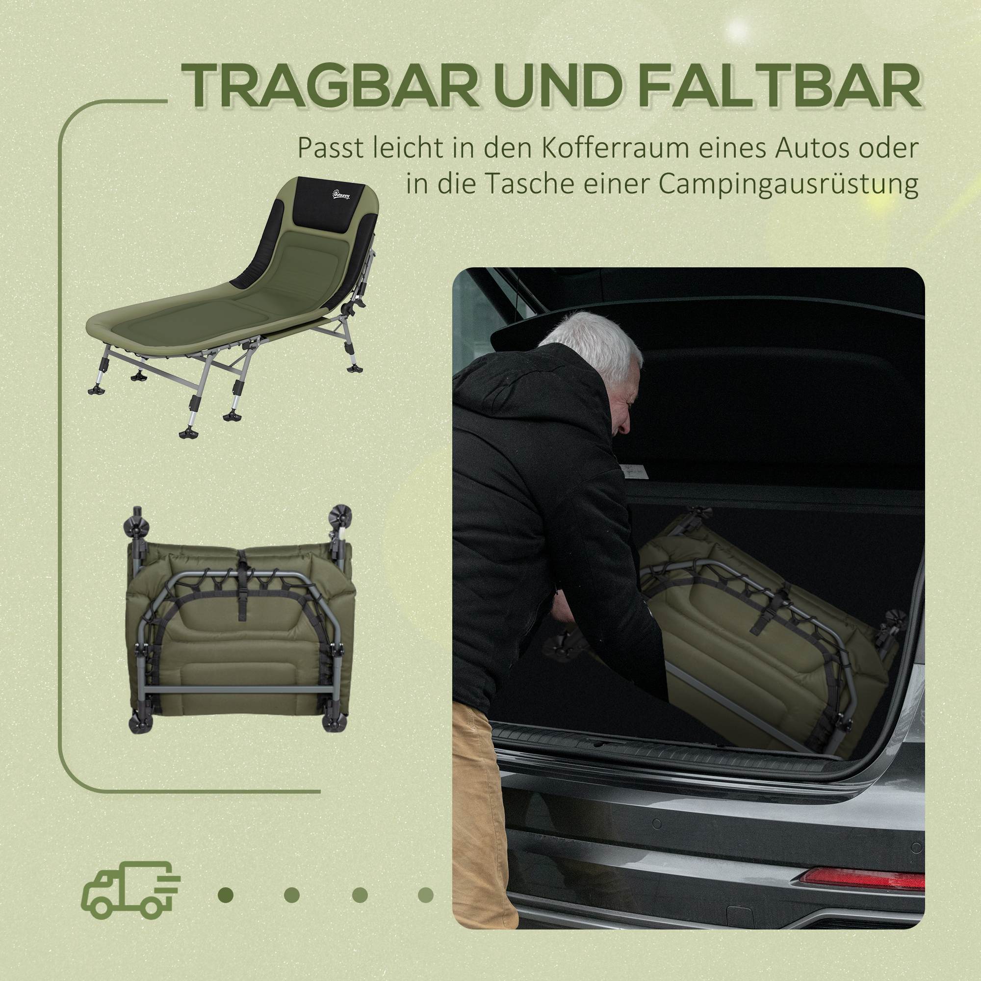 Campingliege Campingbett Feldbett, 200 x 85 x 40-55 cm, Grün