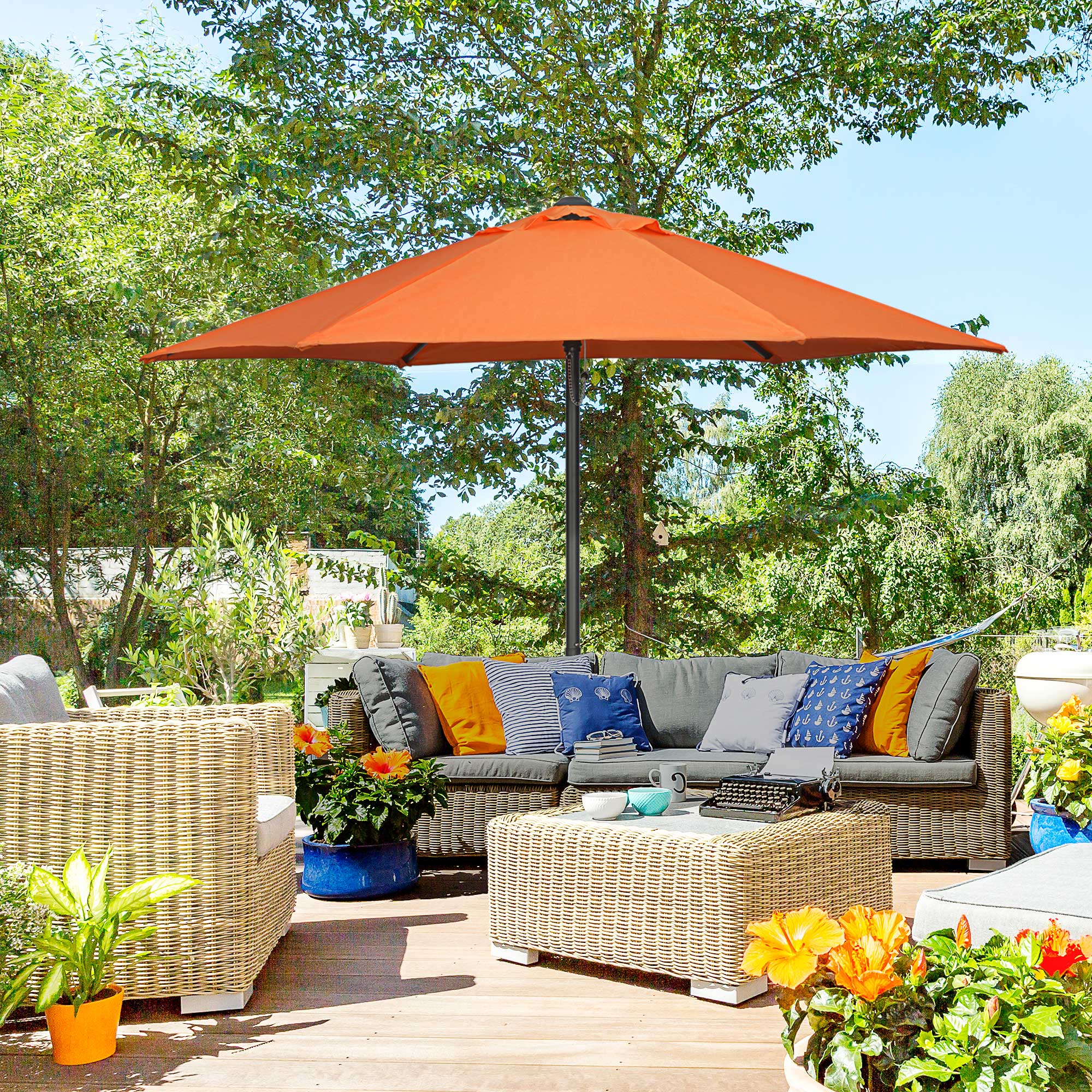 Sonnenschirm Ø196 cm, sechseckig Balkonschirm für Strand Balkon Garten, Orange