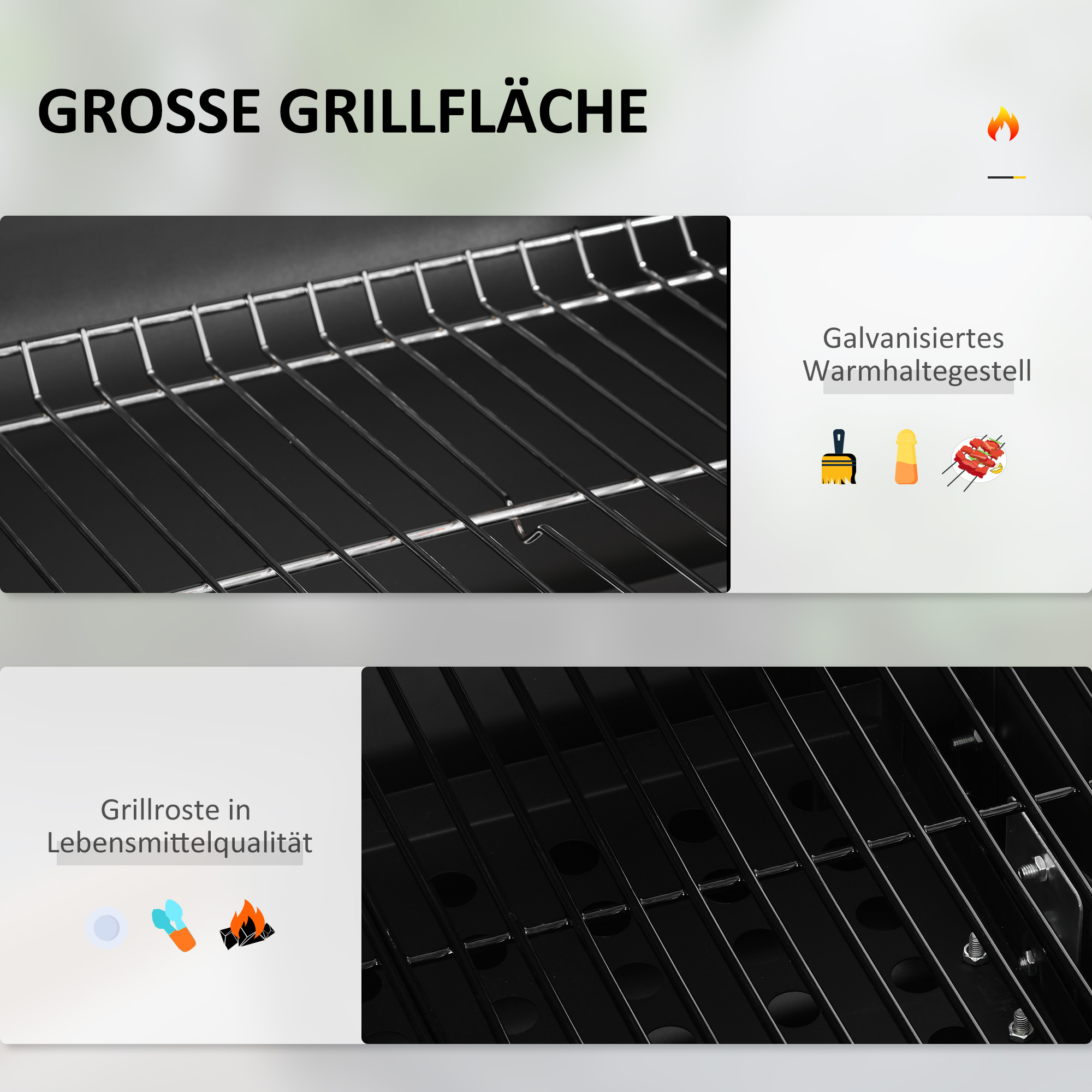 Holzkohlegrill Smoker BBQ-Smoker, 1 Ablage, 1 Handtuchhalter, 2 Grillroste, 113 cm x 65 cm x 108 cm, Schwarz