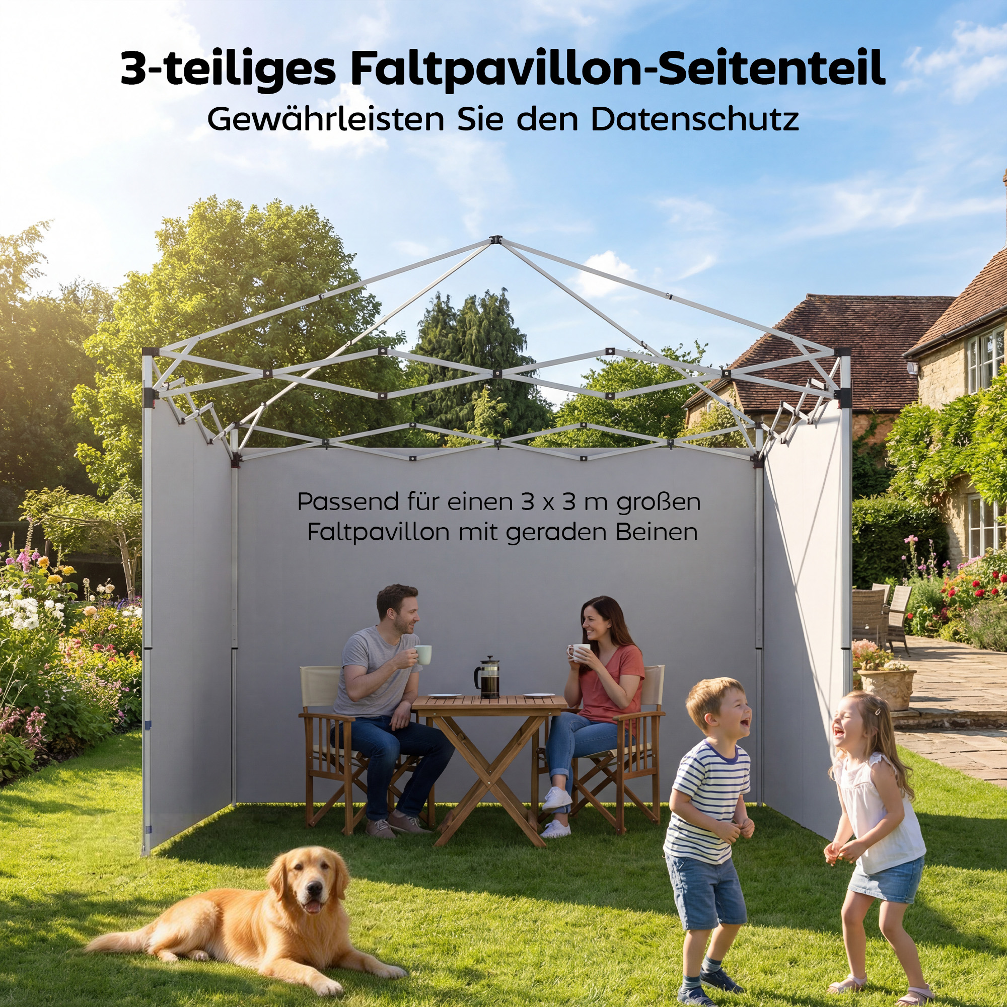 3-teiliges Set Seitenteile mit Reißverschluss für 3 x 3 m Pavillon, Dunkelblau