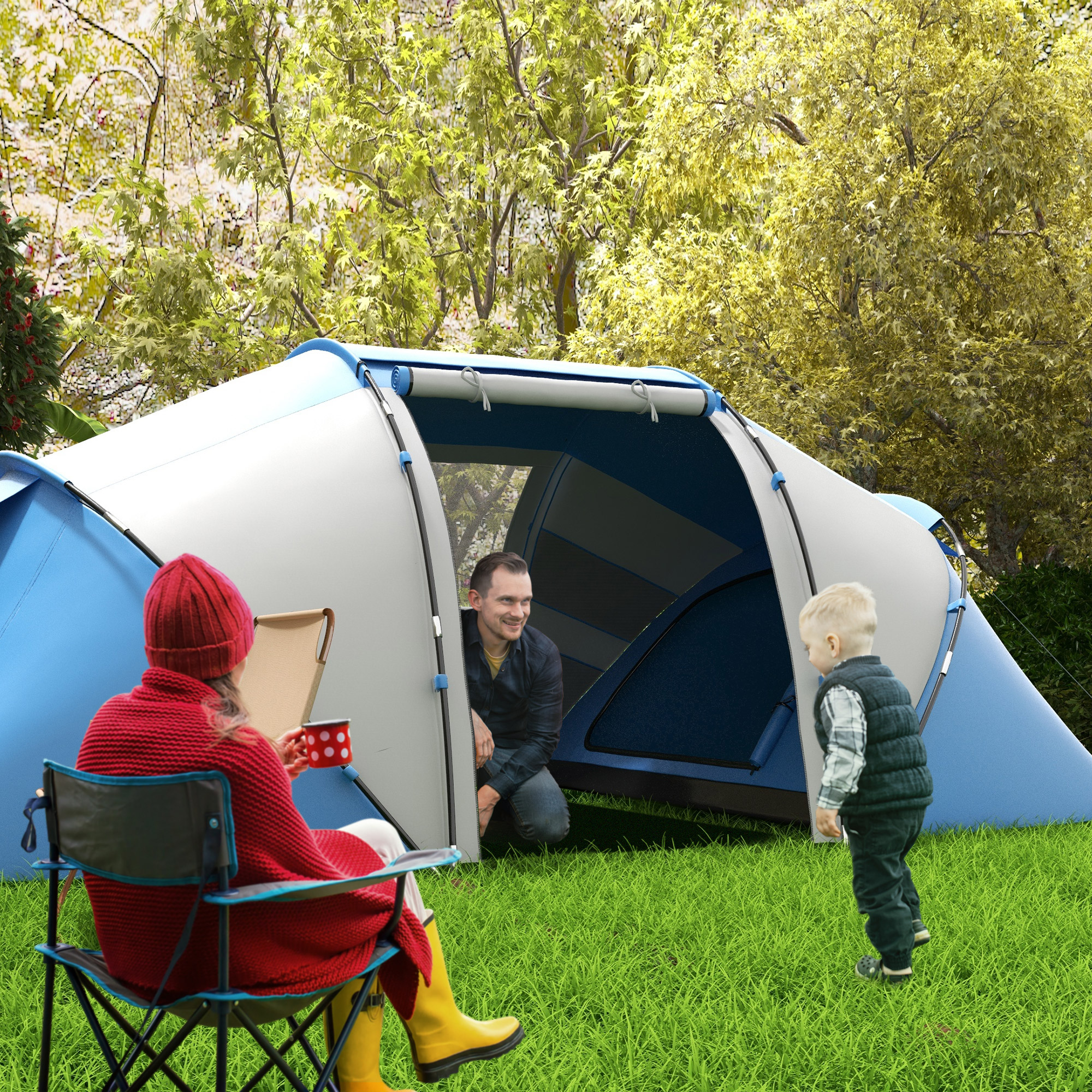 Campingzelt für 4-6 Personen leicht, stabil wasserdicht Familienzelt mit Eingang Bodenplane, Zelt mit 2000mm Wassersäule Tunnelzelt Kuppelzelt für Camping Reise Trekking Garten, Blau