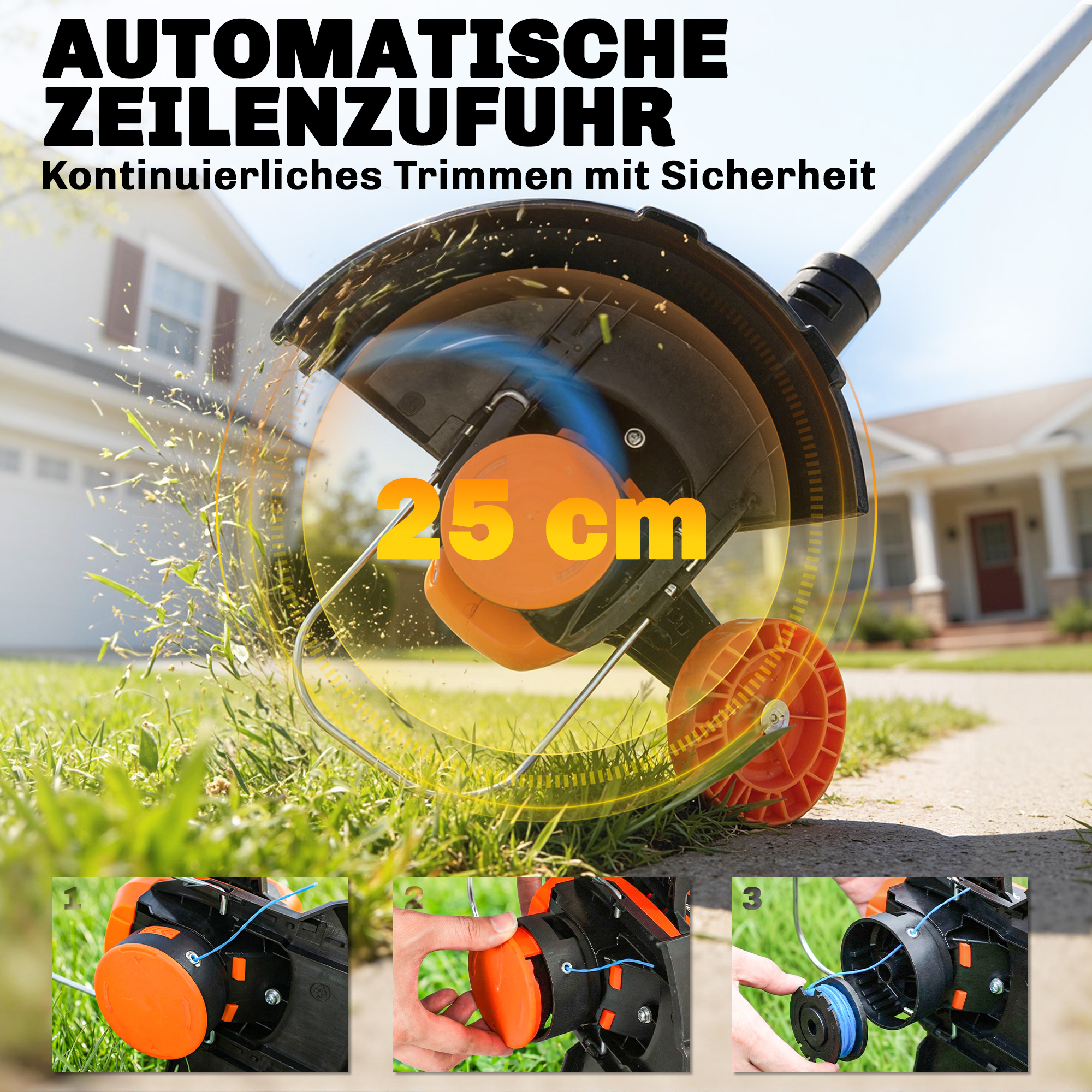Akku Rasentrimmer 21V Freischneider mit 2x4.0Ah Akkus Ladegerät 25 cm Schnittbreite Verstellbarer Teleskop-Griff