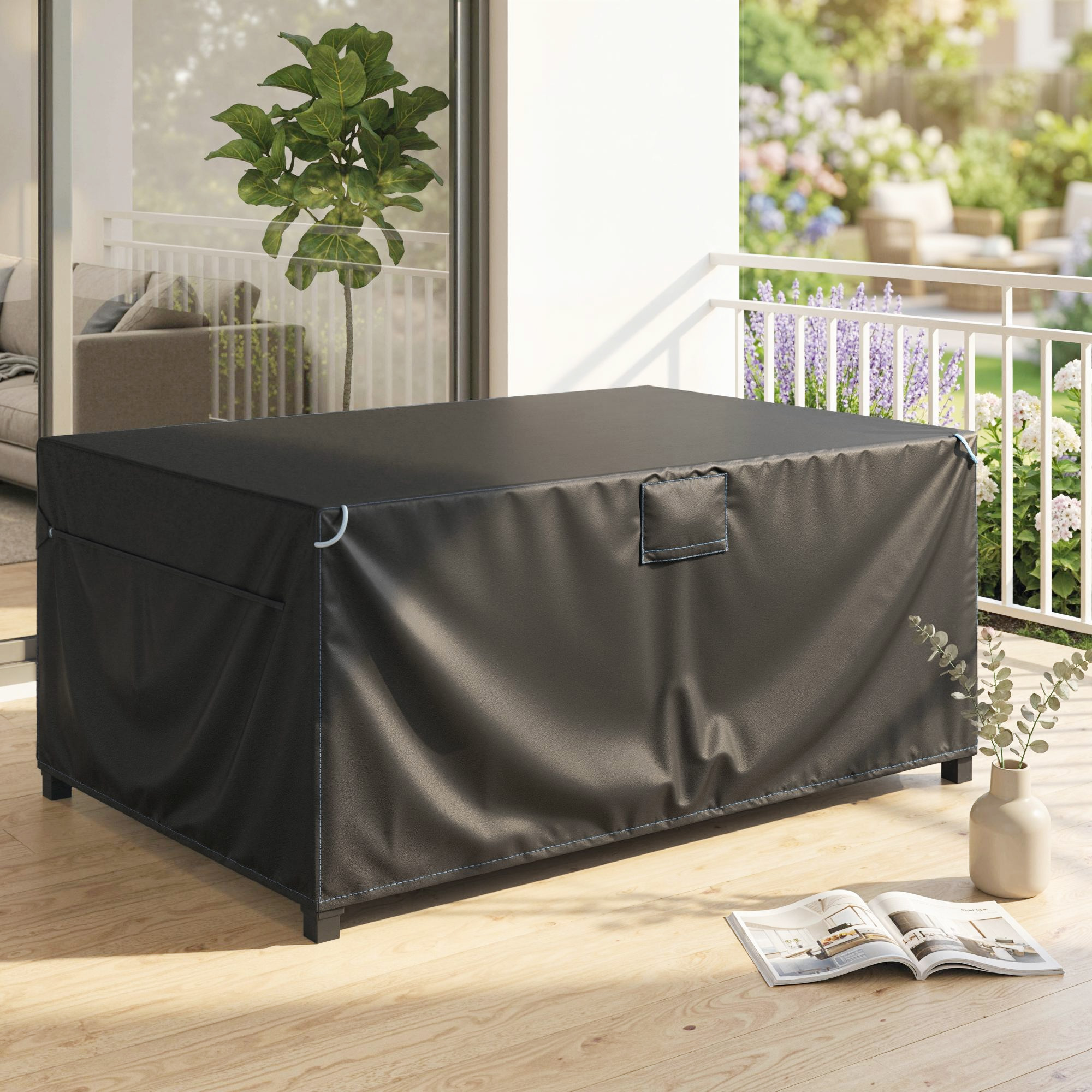 Schutzhülle für Gartenmöbel Winterfest Wasserdicht Winddicht Anti-UV Abdeckplane 420D Oxford Gewebe 180x120x74cm Schwarz