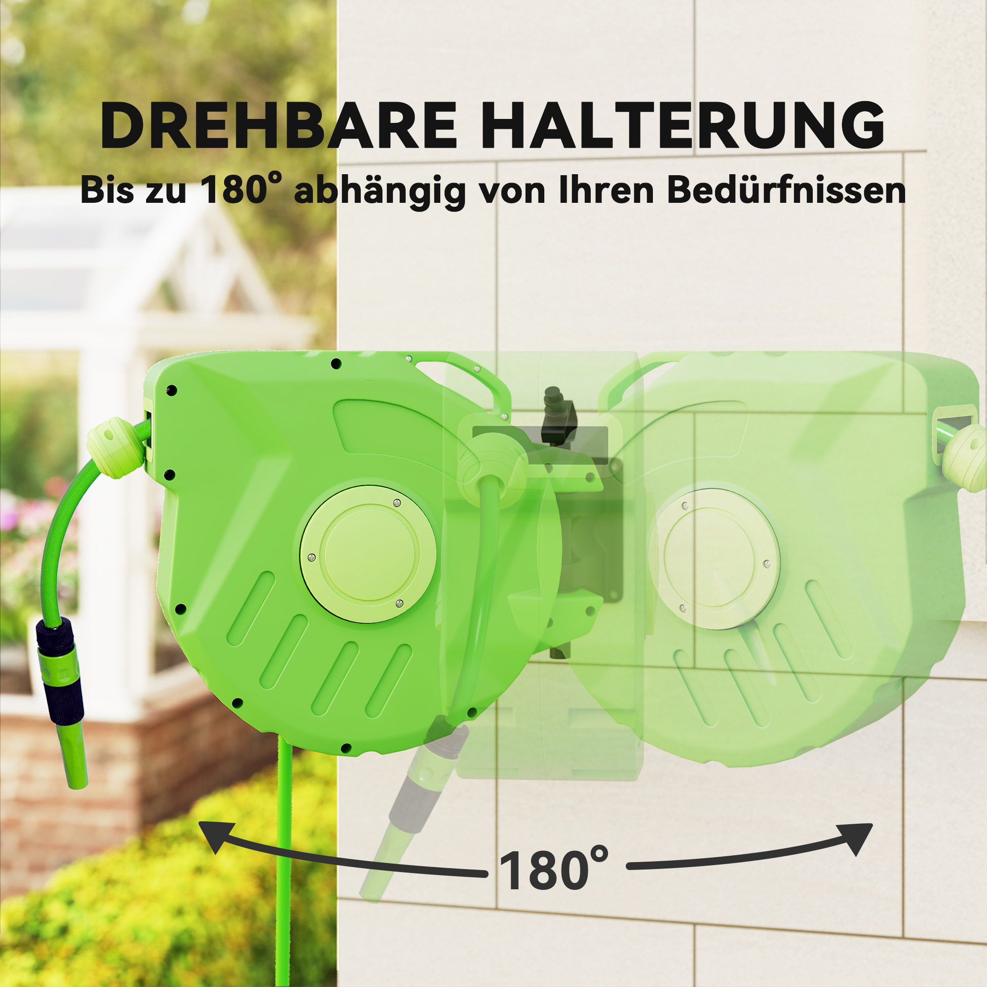 Schlauchtrommel 15+1,5m Schlauchaufroller Automatik schwenkbar Druckluft Garten 180° schenkbar Druckluftschlauch Grün
