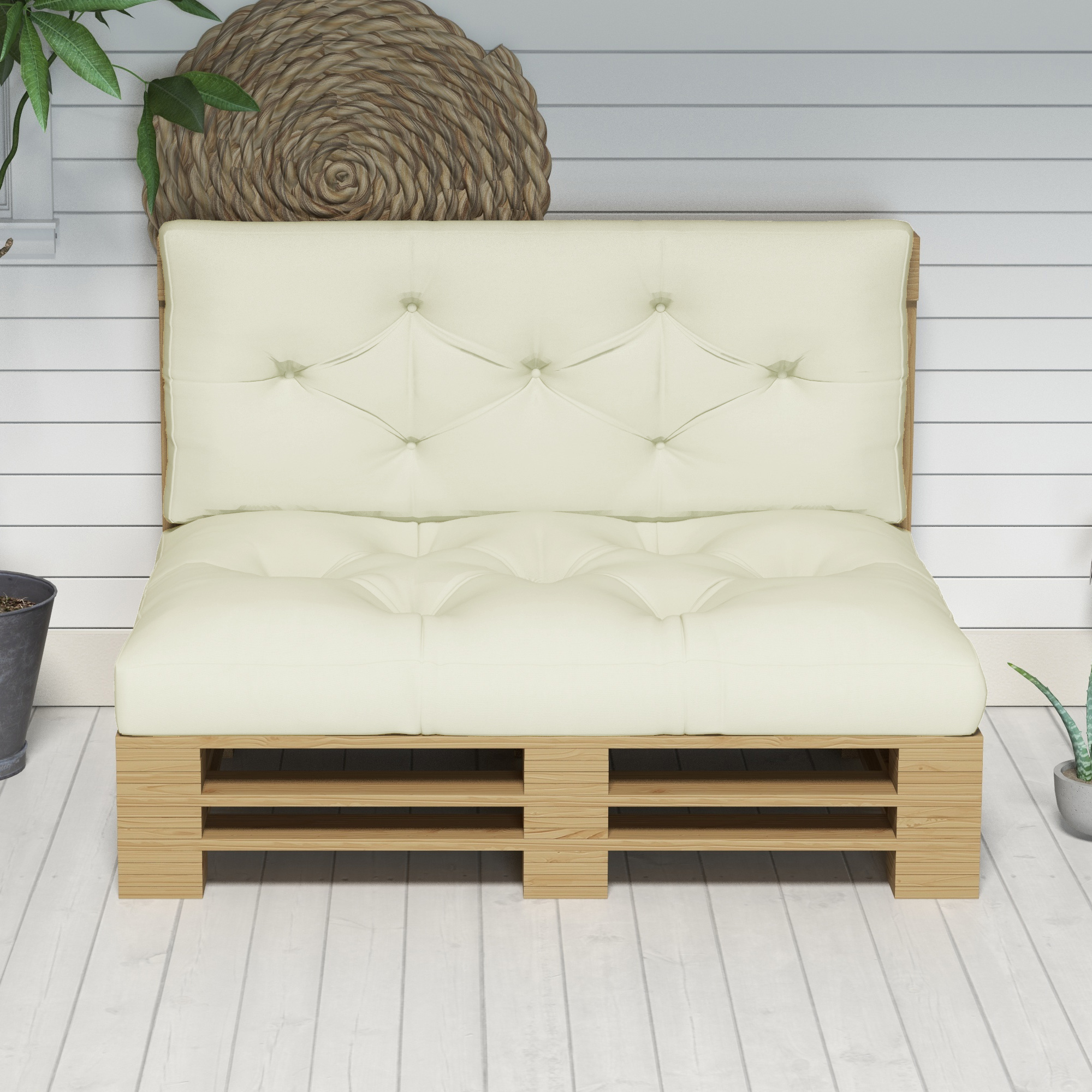 Sitzpolster Sitzkissen Polsterauflage, mit Knopfheftung, 120 x 80 x 12 cm, Cremeweiß
