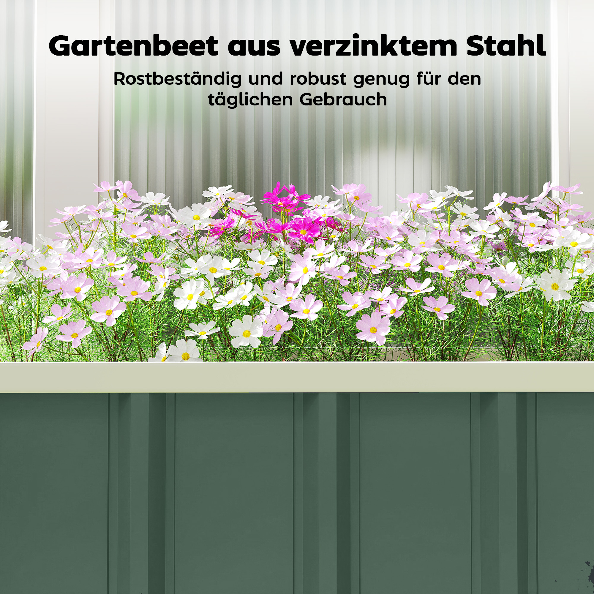 Hochbeet Stahl, Pflanzbeet mit Klickverschlüssen Gefaltete Kante Frühbeet 136 x 52 x 31 cm Hellgrün
