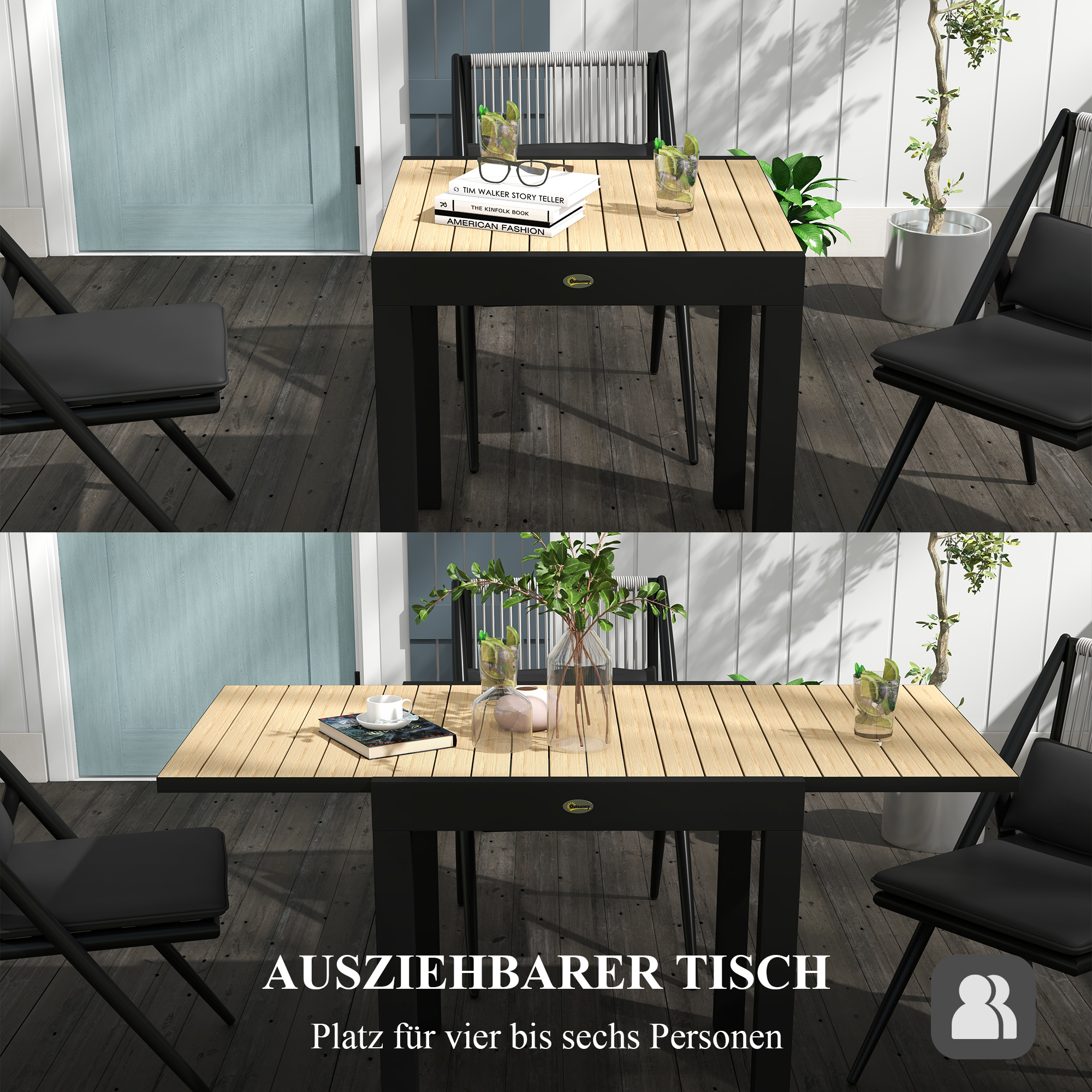 Gartentisch Outdoor-Tisch, wetterbeständig, 162 x 80 x 75 cm, Gelb