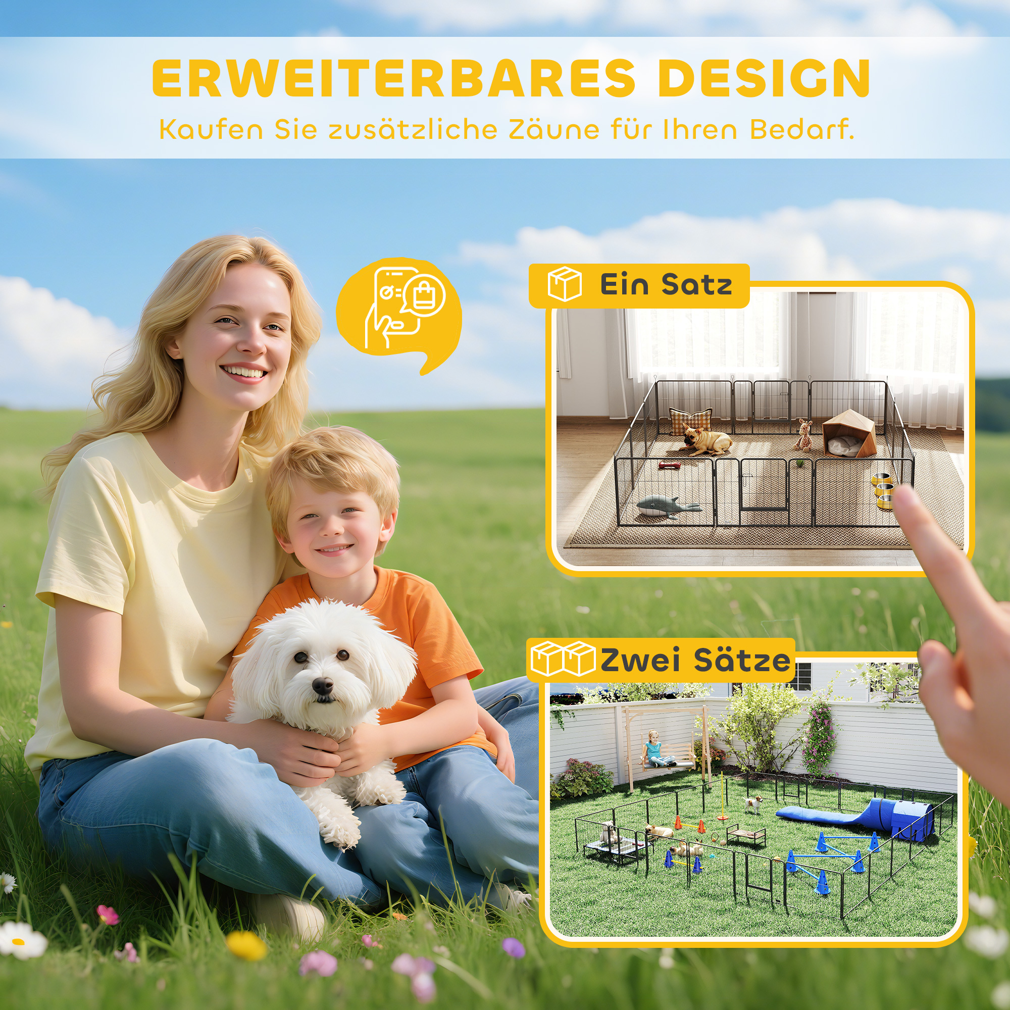 Haustiergehege, Welpenauslauf, Welpengitter, 12 Paneele, Outdoor u.  Indoor, Grau